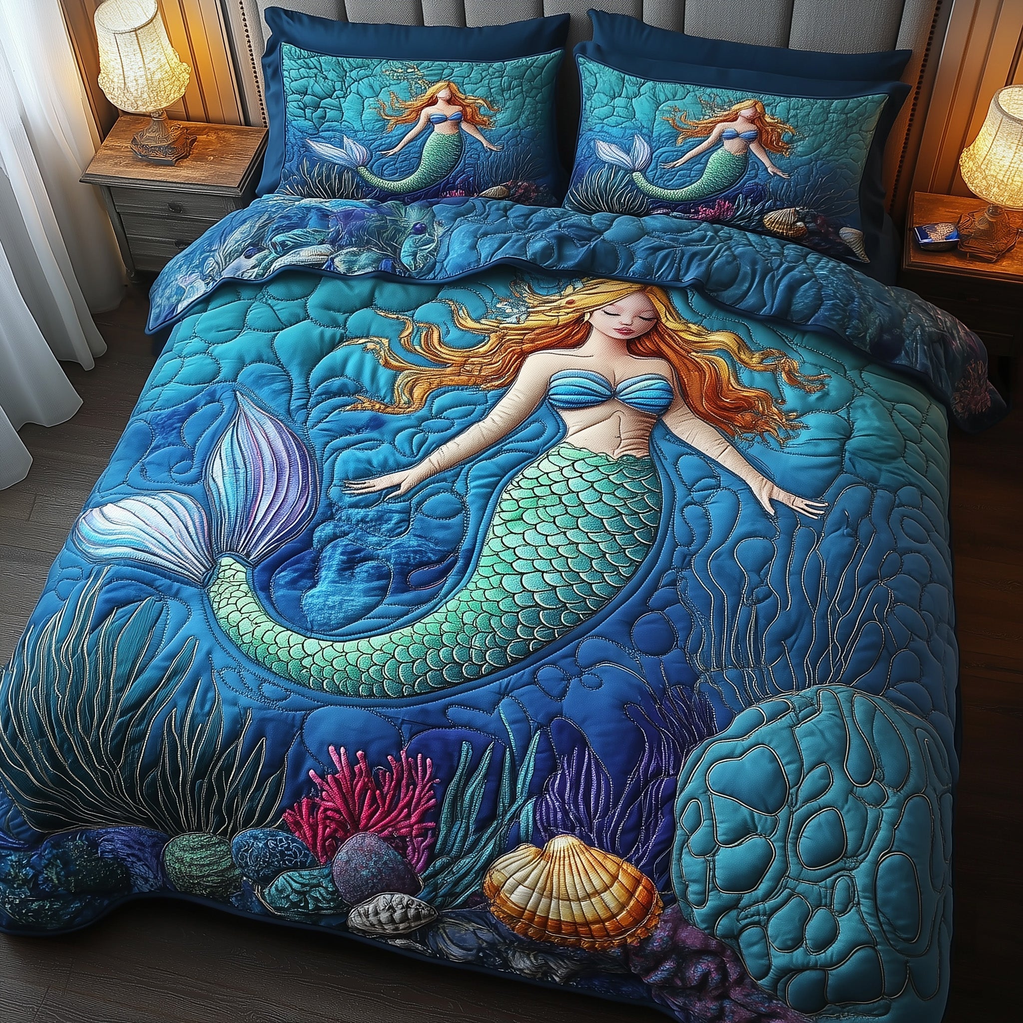 Enchanted Mermaid Quilted Bedding Set Duvet Cover Merchandise Best Mermaid Gifts