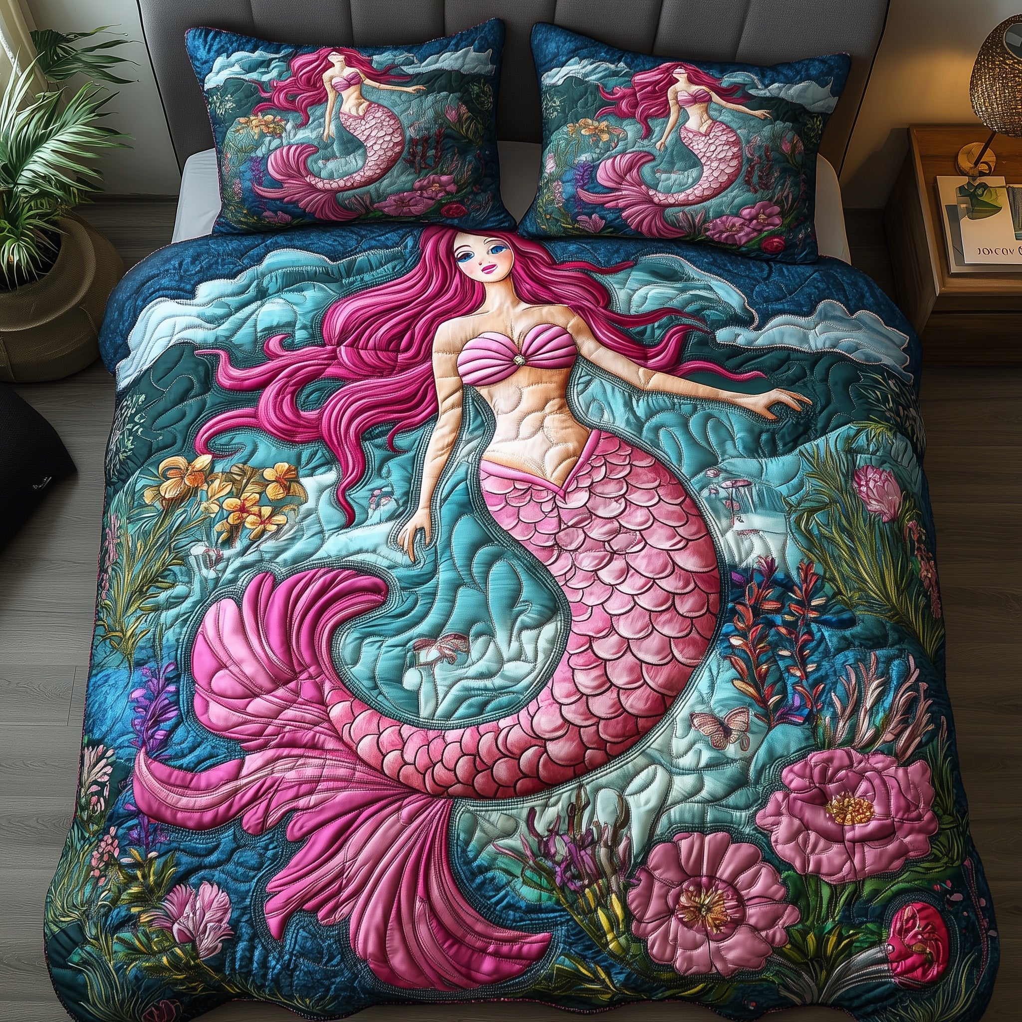 Enchanted Mermaid Quilted Bedding Set Duvet Cover Merchandise Best Mermaid Gifts Adults