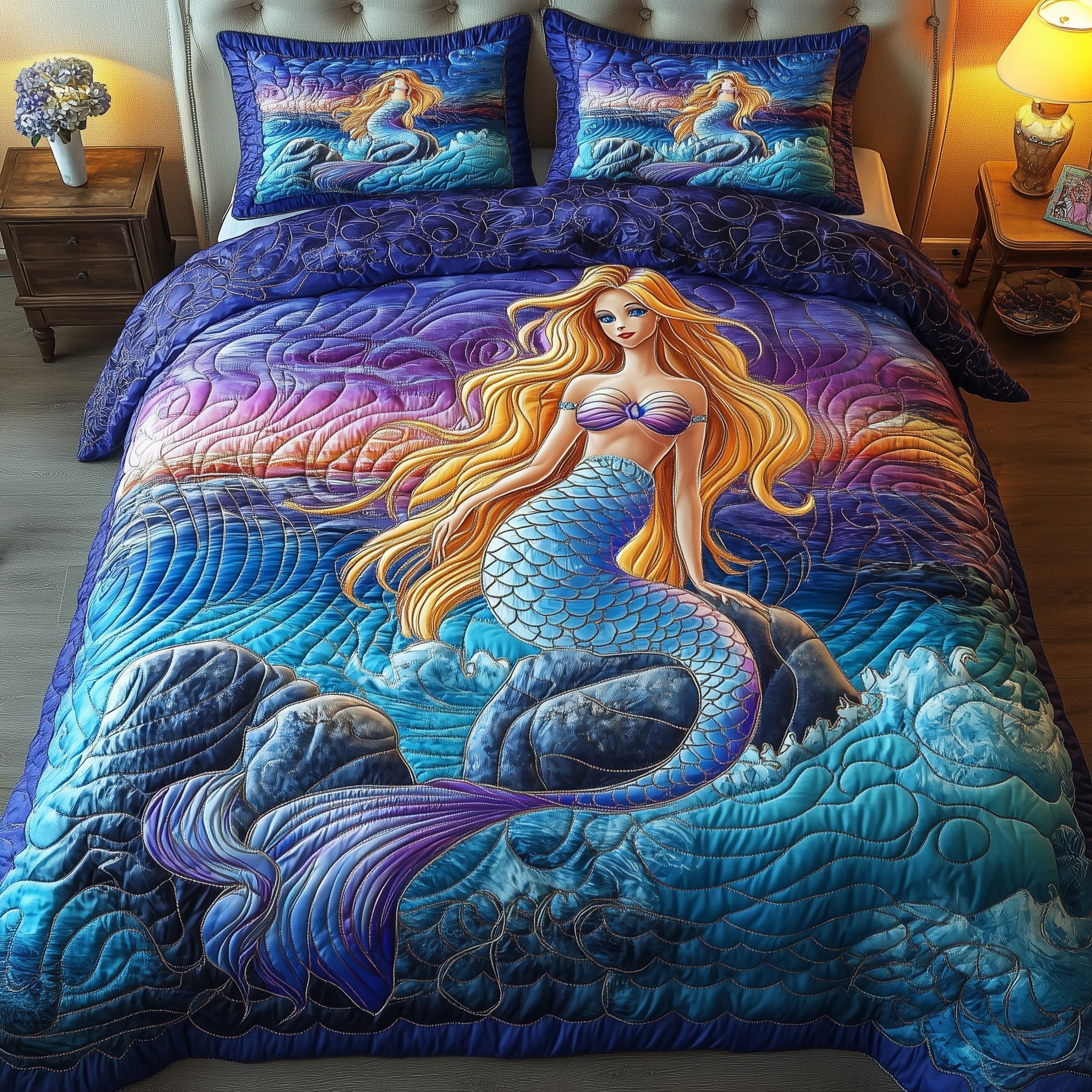 Enchanted Mermaid Quilted Bedding Set Duvet Cover Merchandise Gift For Mermaid Lover