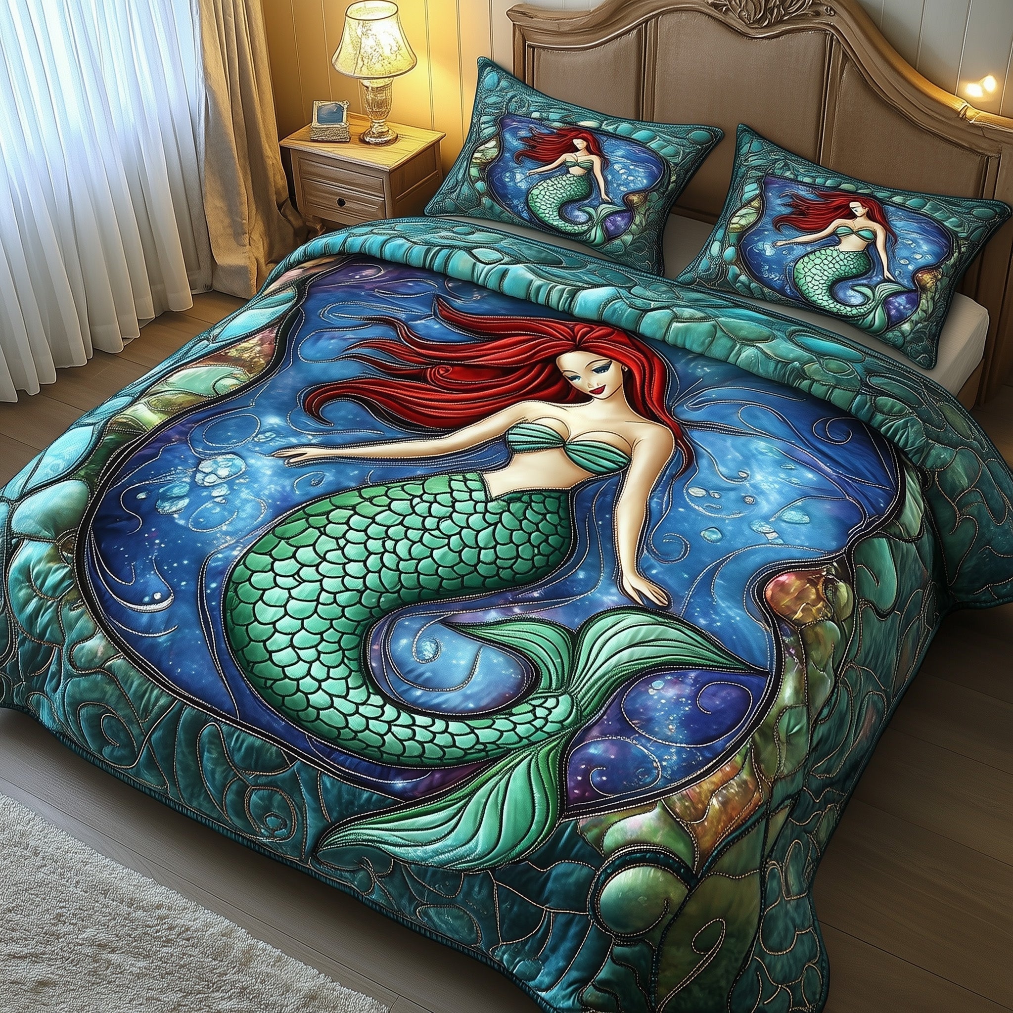 Enchanted Mermaid Quilted Bedding Set Duvet Cover Merchandise Mermaid Birthday Gift Ideas