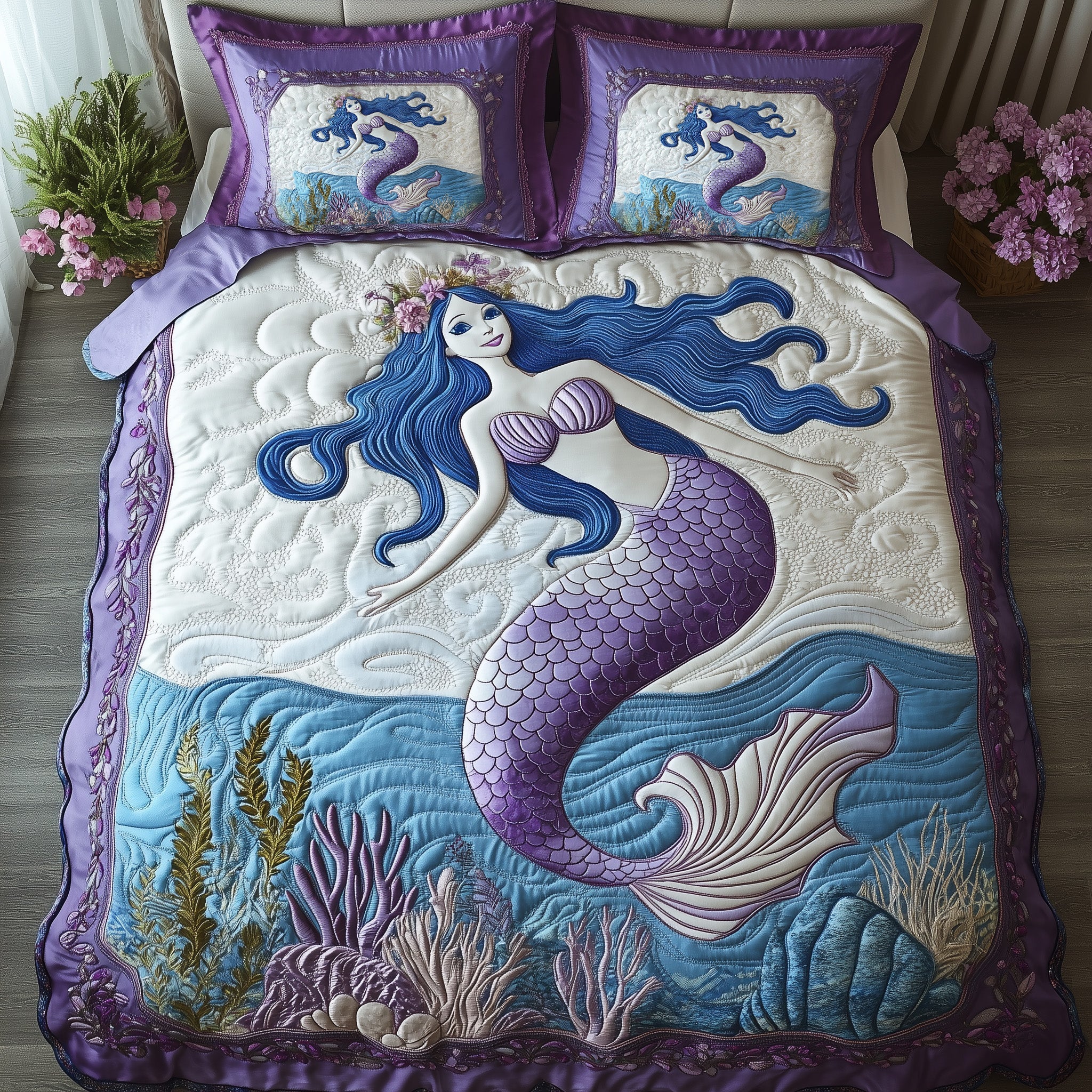 Enchanted Mermaid Quilted Bedding Set Duvet Cover Merchandise Mermaid Birthday Presents