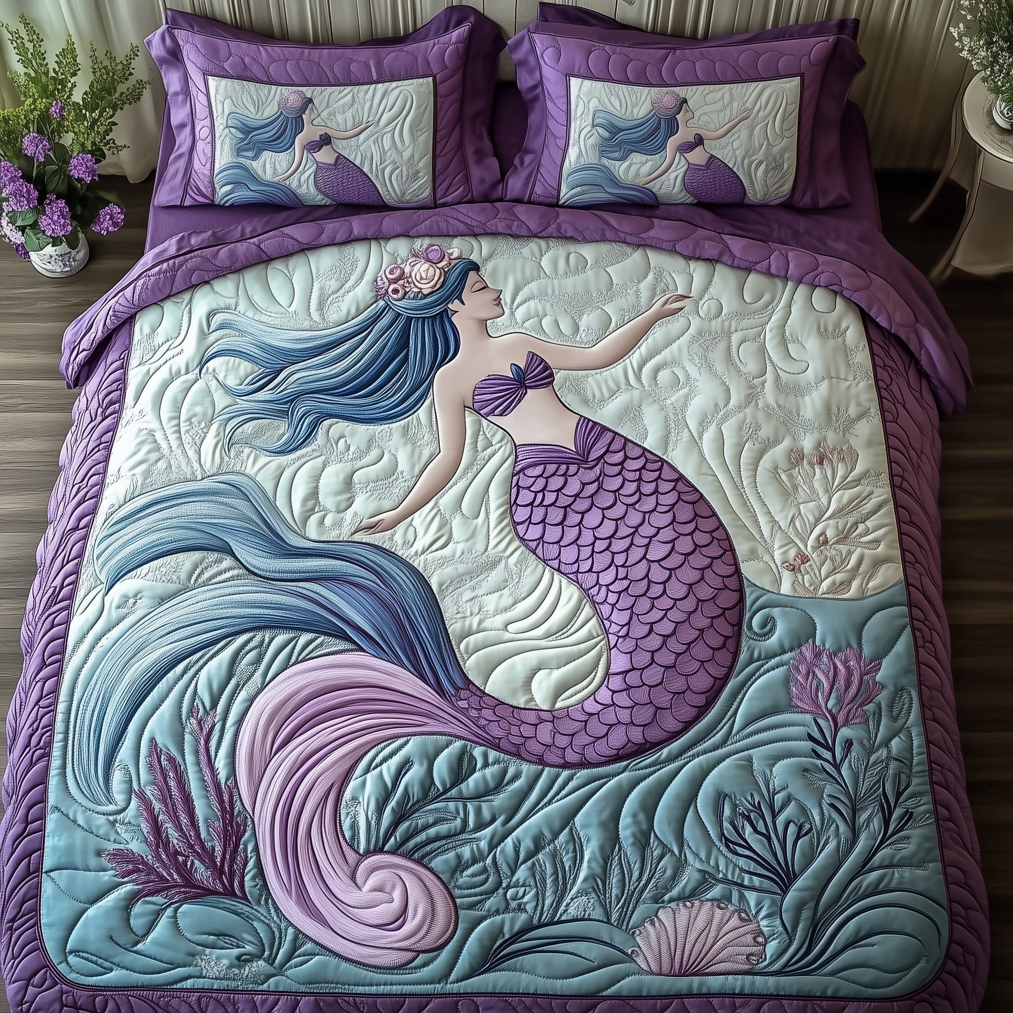 Enchanted Mermaid Quilted Bedding Set Duvet Cover Merchandise Mermaid Christmas Gifts