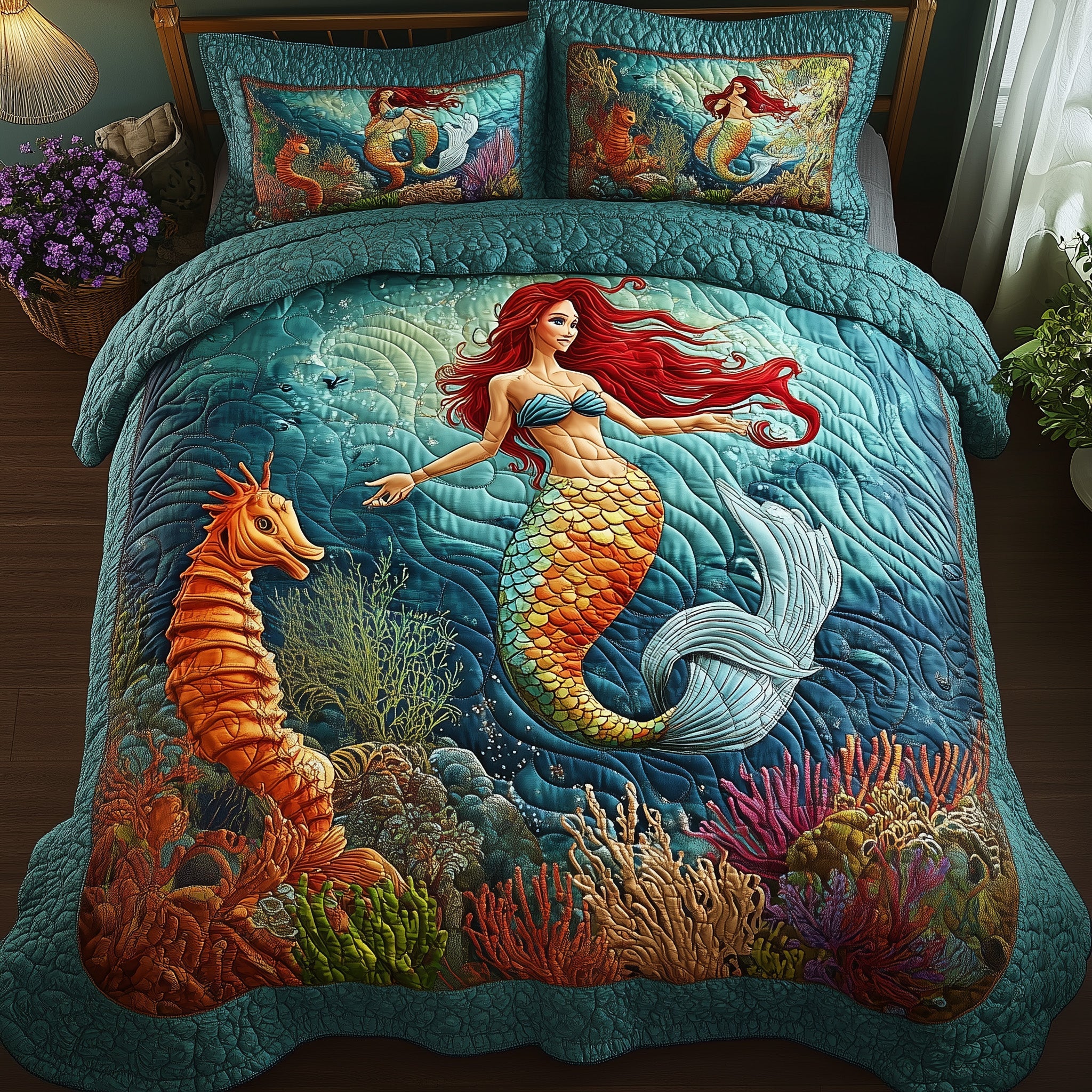 Enchanted Mermaid Quilted Bedding Set Duvet Cover Merchandise Mermaid Gift Ideas For Adults