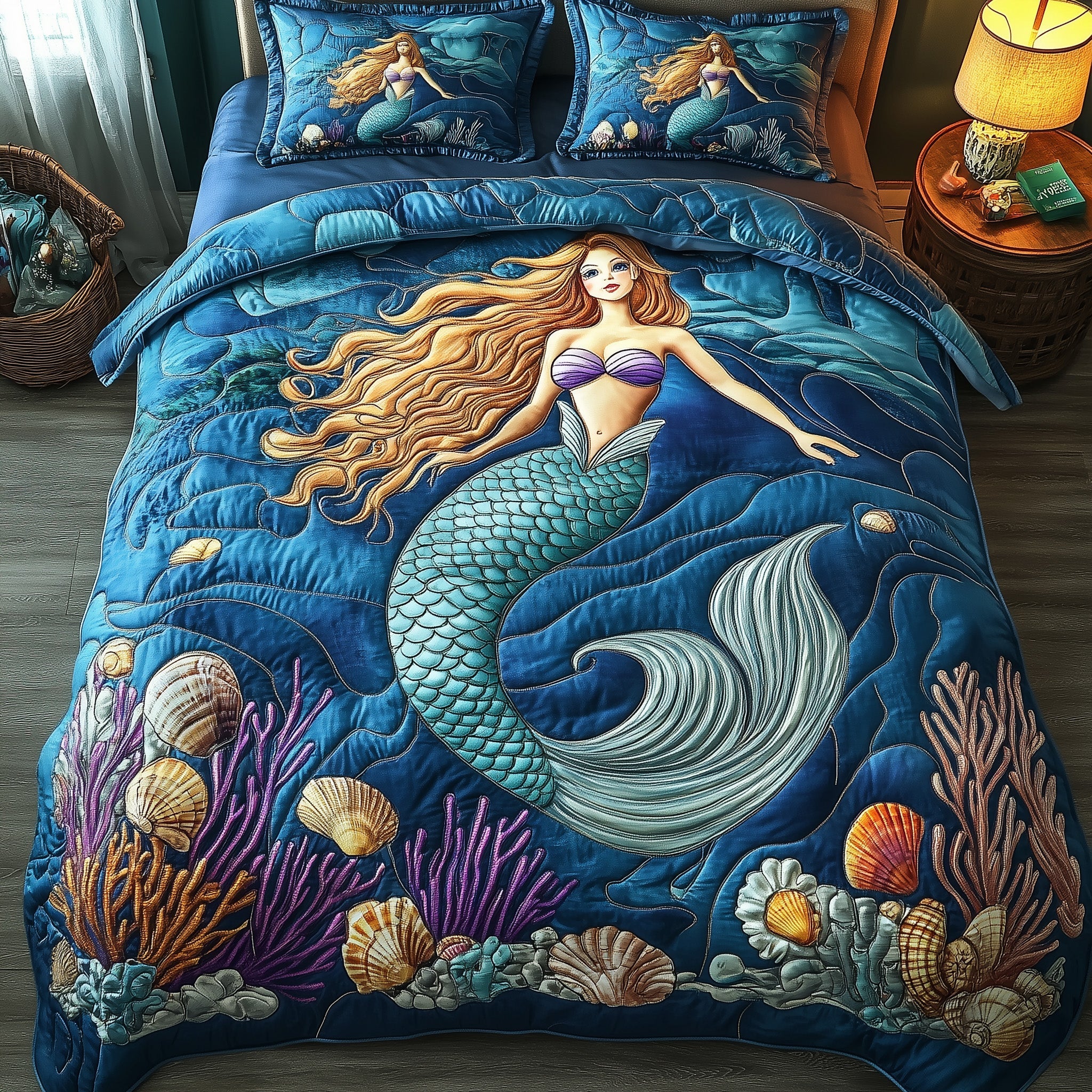 Enchanted Mermaid Quilted Bedding Set Duvet Cover Merchandise Mermaid Gifts For Women