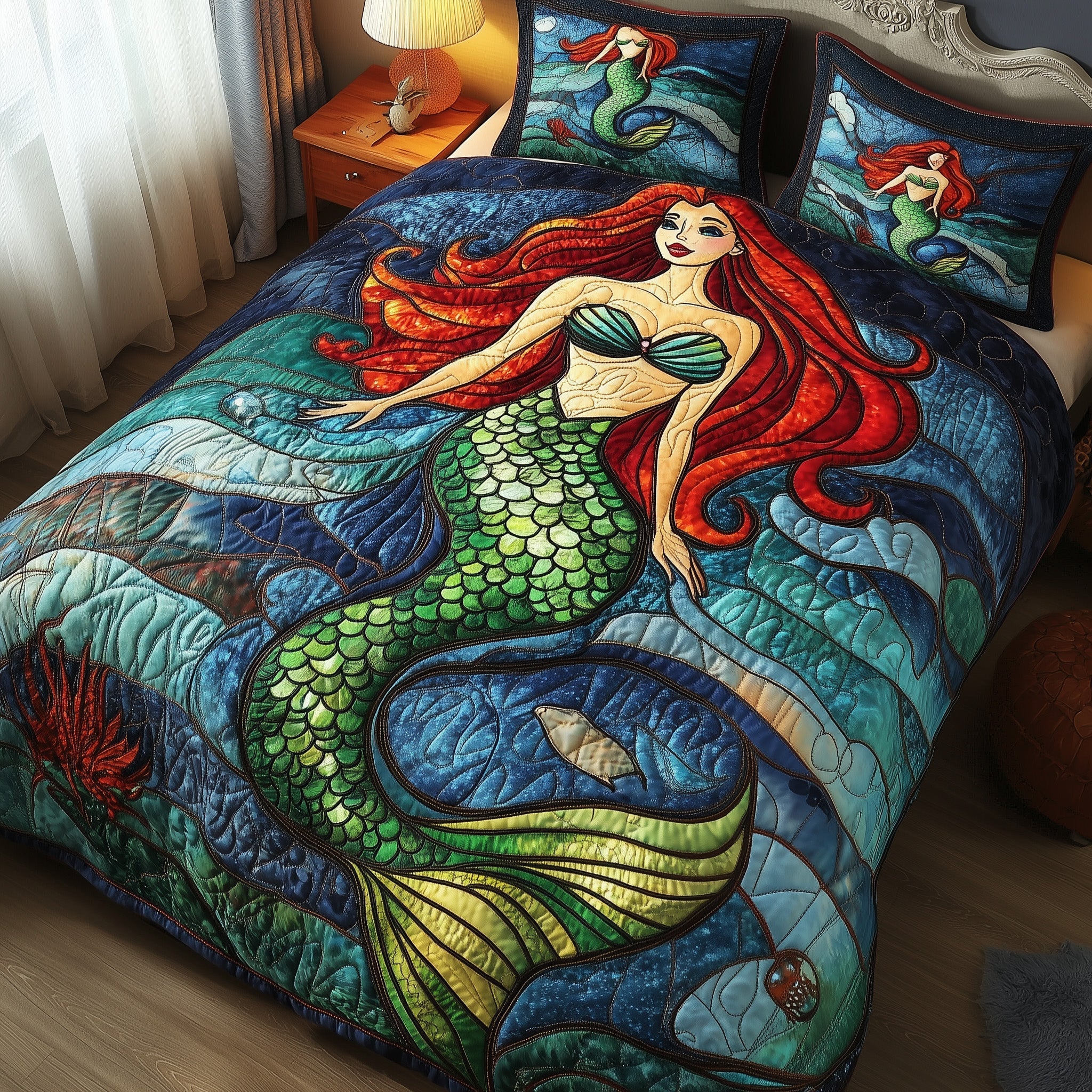 Enchanted Mermaid Quilted Bedding Set Duvet Cover Merchandise Mermaid Inspired Gifts