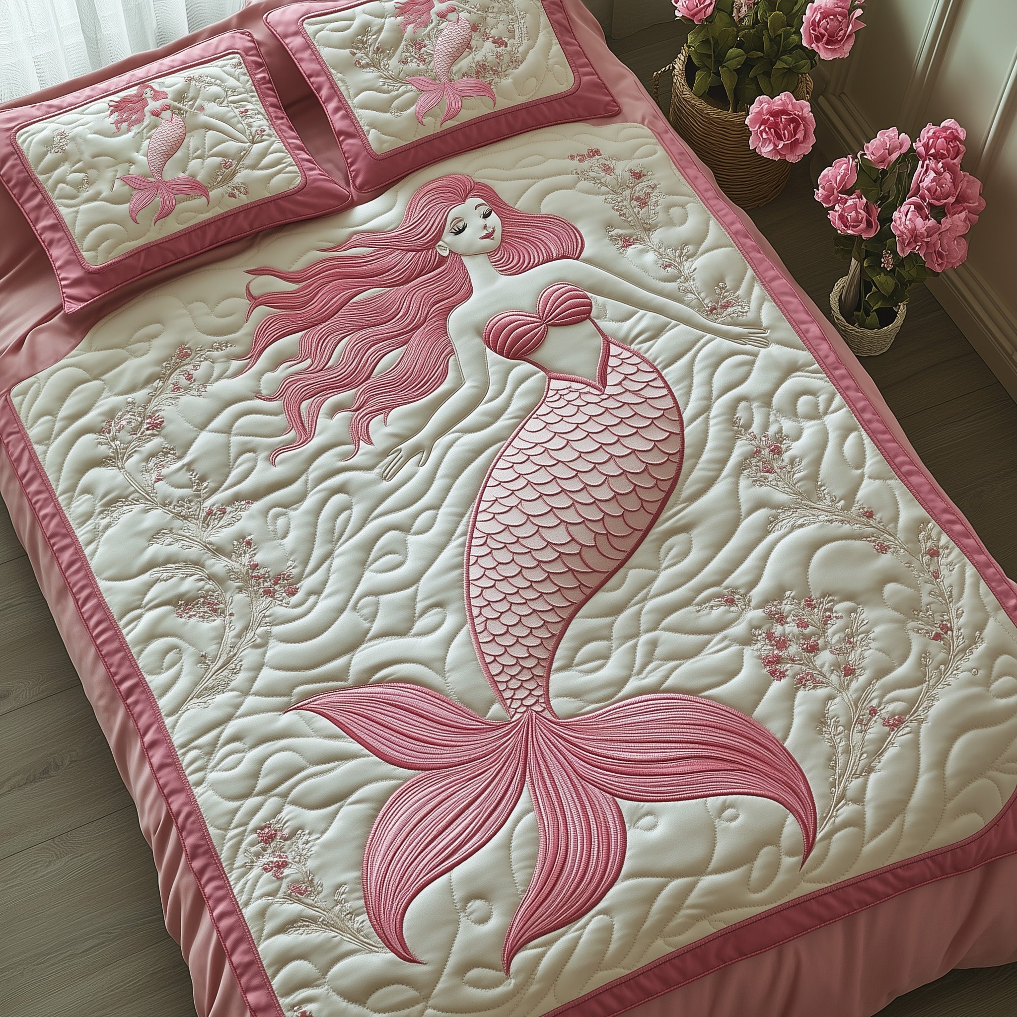 Enchanted Mermaid Quilted Bedding Set Duvet Cover Merchandise Mermaid Presents For Adults