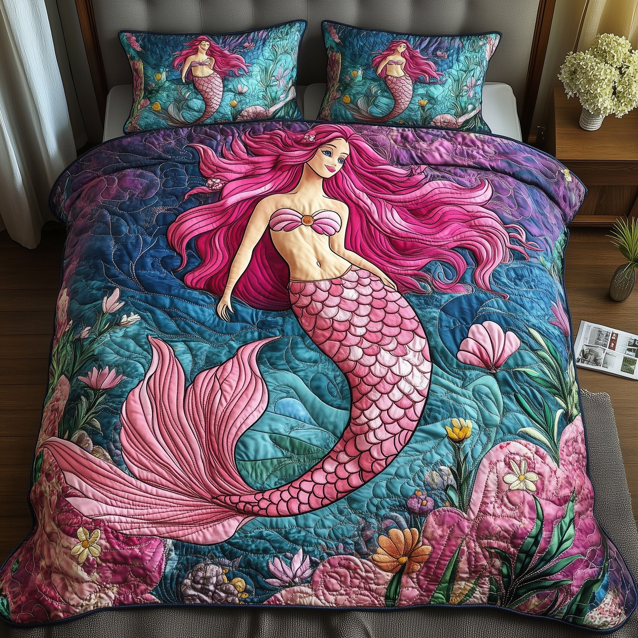 Enchanted Mermaid Quilted Bedding Set Duvet Cover Merchandise Mermaid Themed Gift Ideas