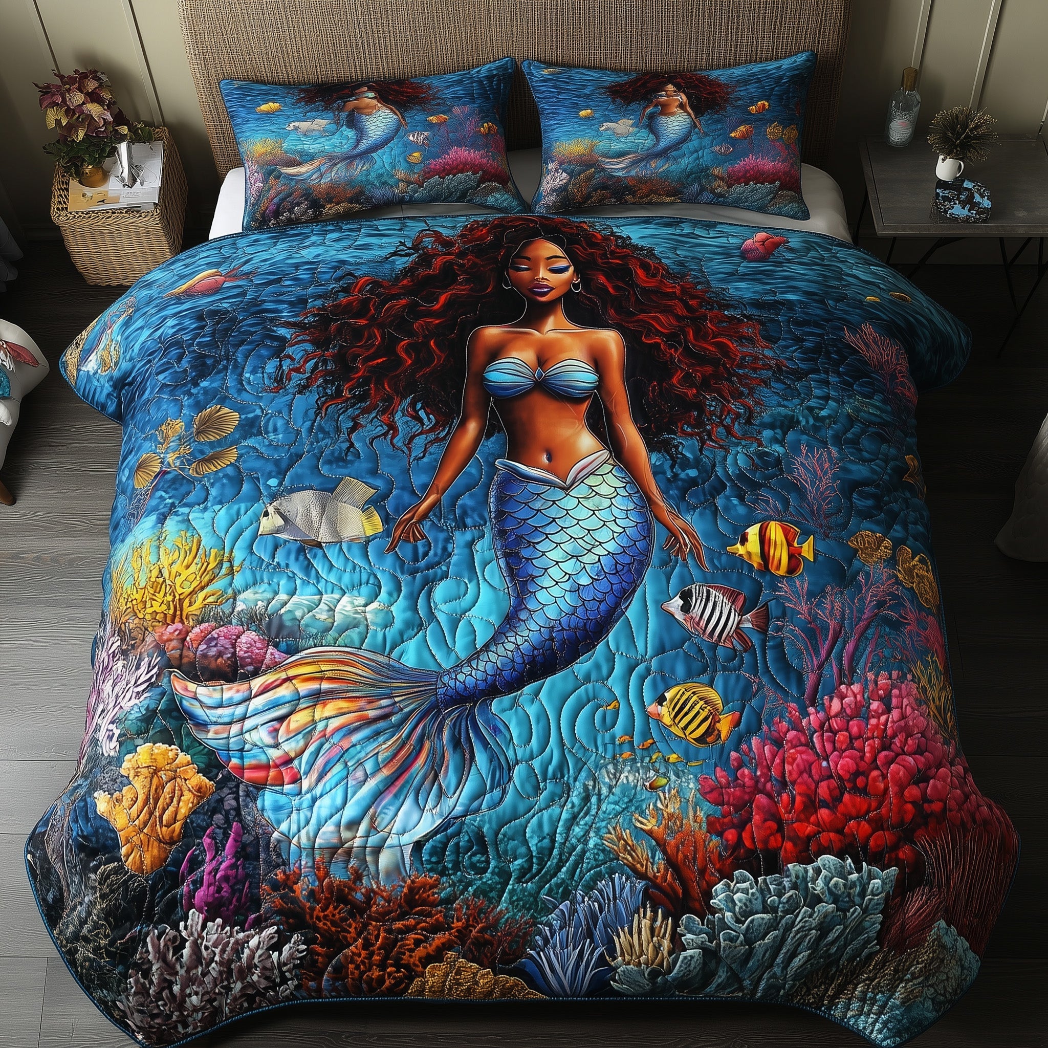 Enchanted Mermaid Quilted Bedding Set Duvet Cover Merchandise Mermaid Themed Gifts For Adults