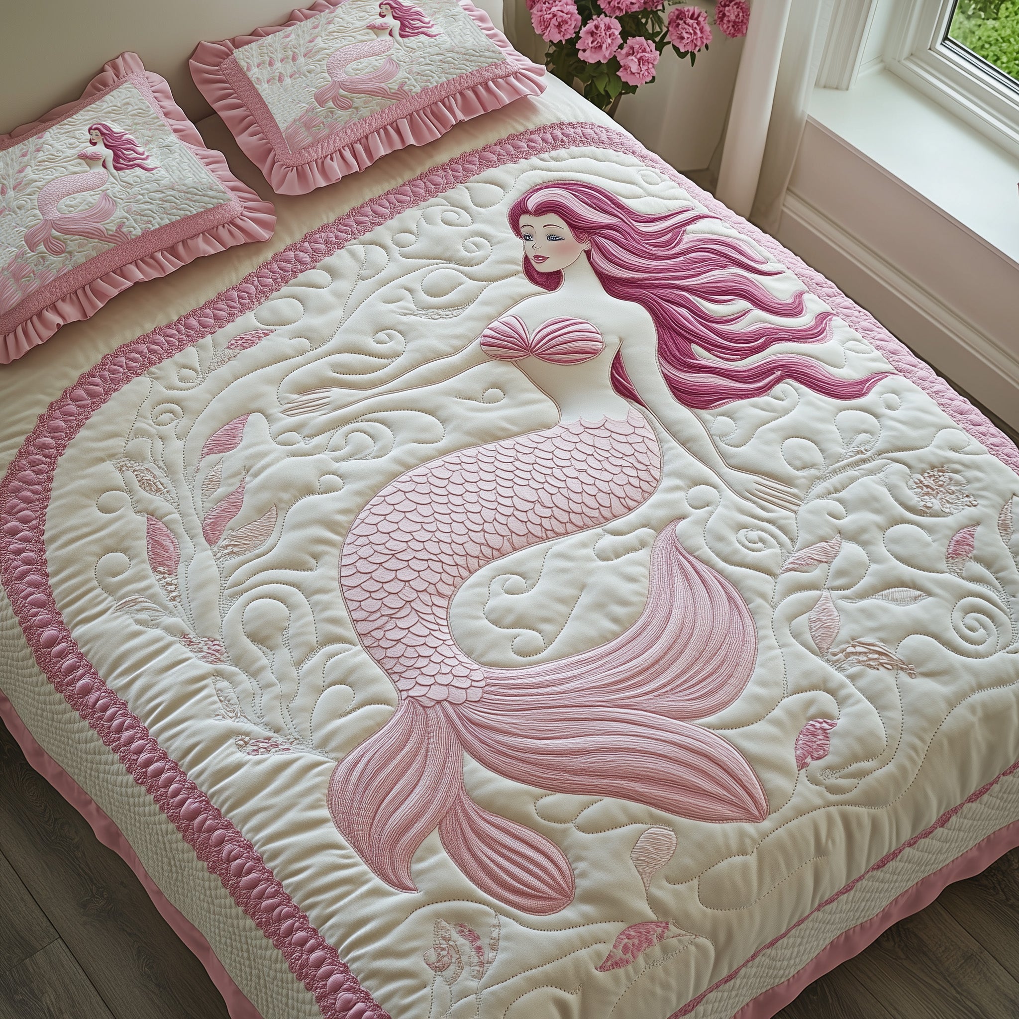 Enchanted Mermaid Quilted Bedding Set Duvet Cover Merchandise Themed Mermaid Gift Idea