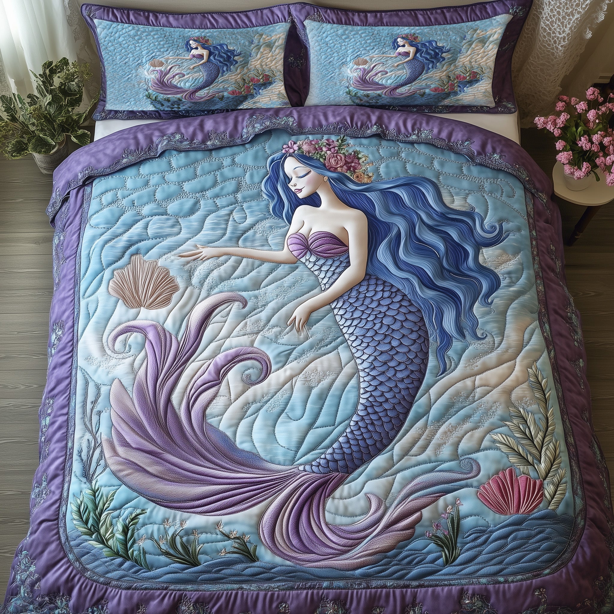 Enchanted Mermaid Quilted Bedding Set Duvet Cover Merchandise Themed Mermaid Present Ideas