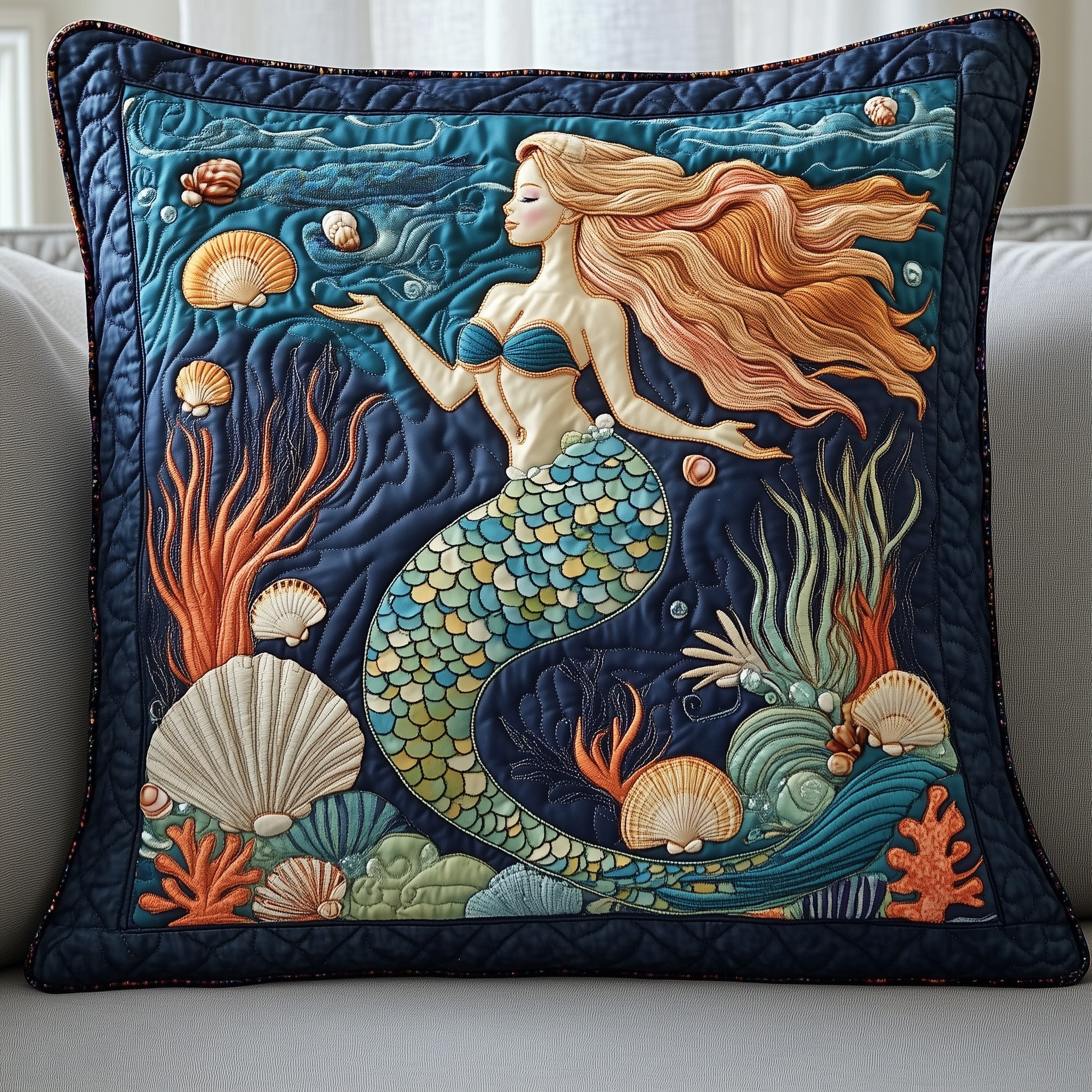 Enchanted Mermaid Quilted Pillow Case Halloween Gift