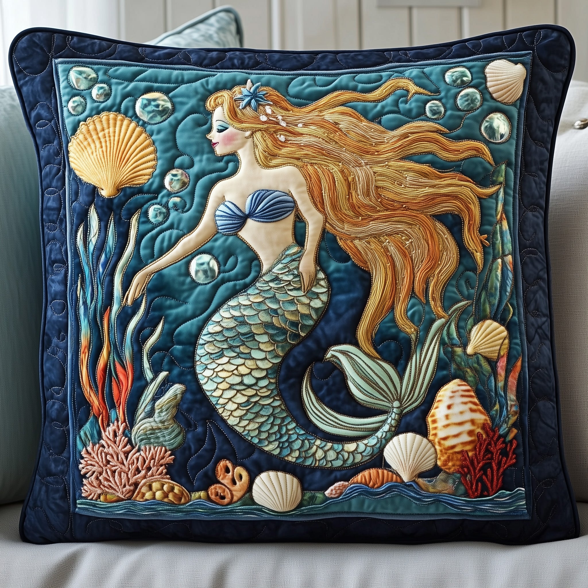 Enchanted Mermaid Quilted Pillow Case Pillow Protector CoverBest Mermaid Gifts Christmas