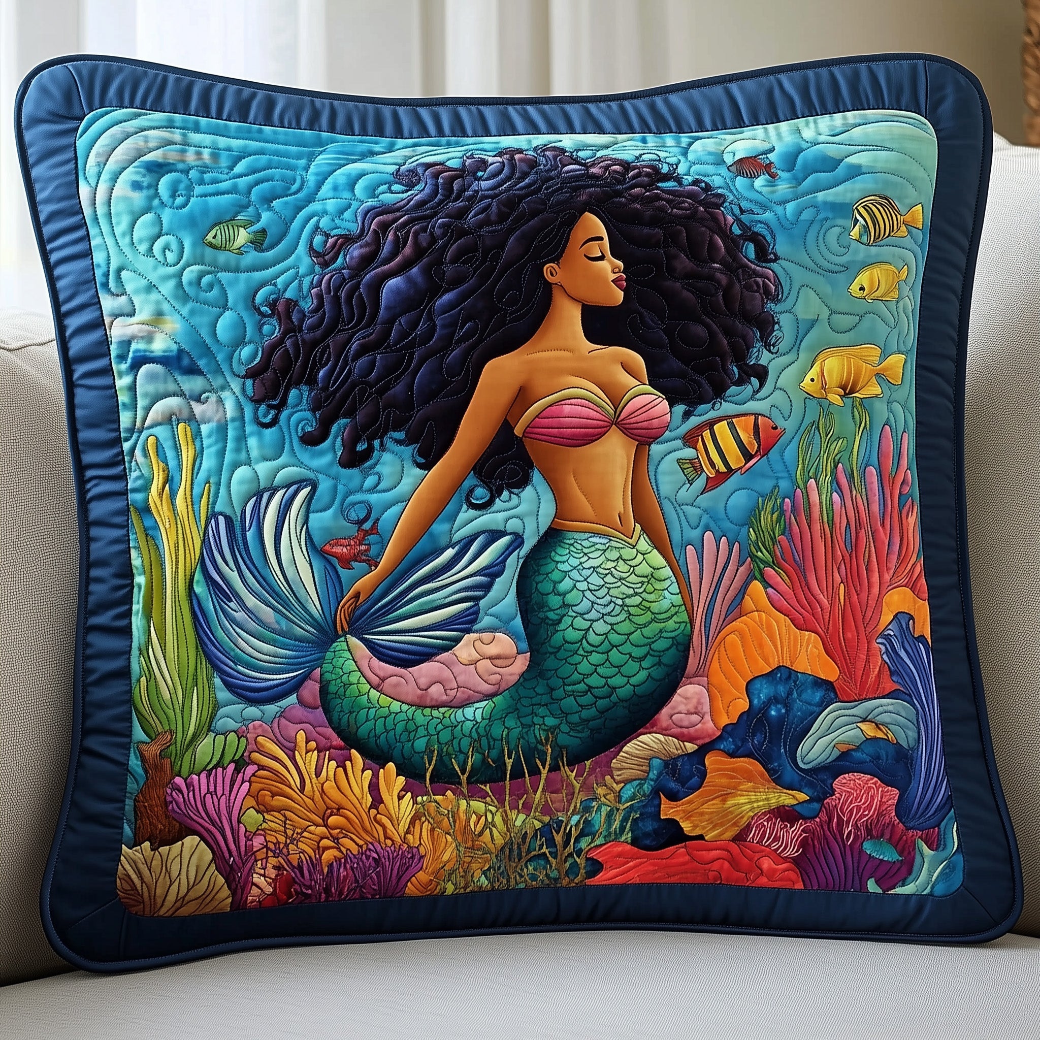 Enchanted Mermaid Quilted Pillow Case Square Pillow Cushion CoverMermaid Birthday Gift Ideas