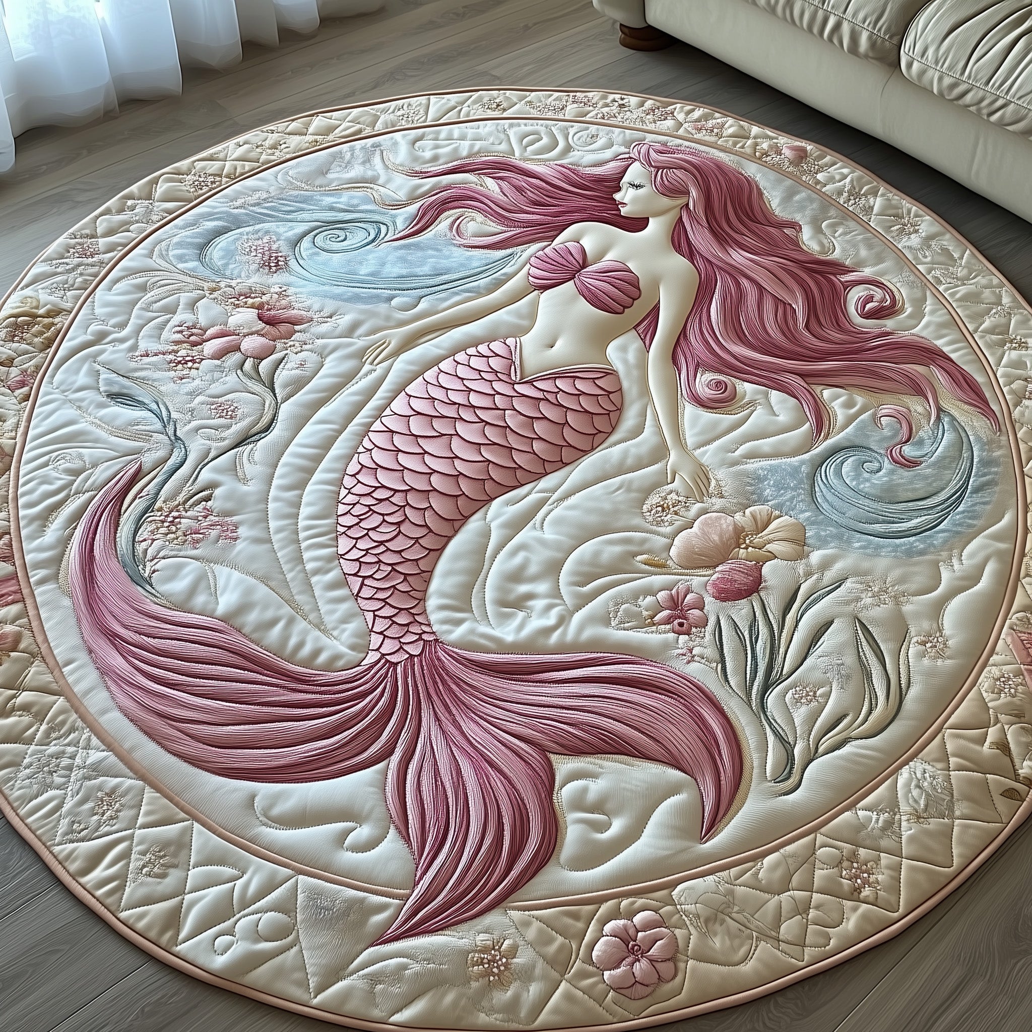 Enchanted Mermaid Quilted Round Mat Beautiful Quilted Round Mat Gift for Loved Ones