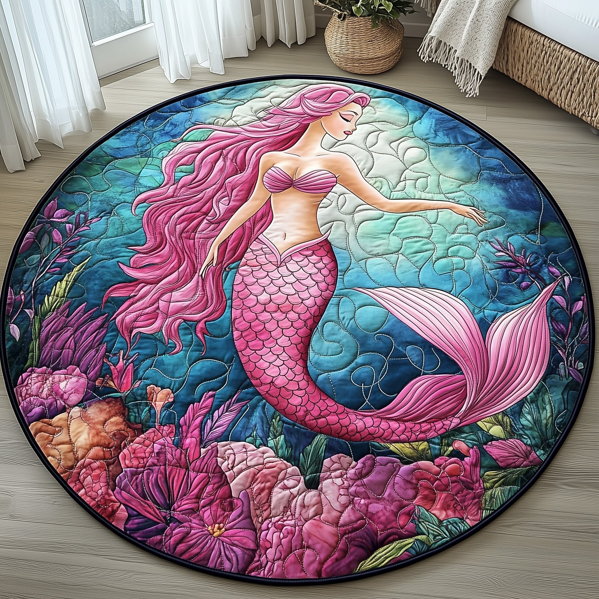 Enchanted Mermaid Quilted Round Mat Beautiful Quilted Round Mat Gift for Loved Ones