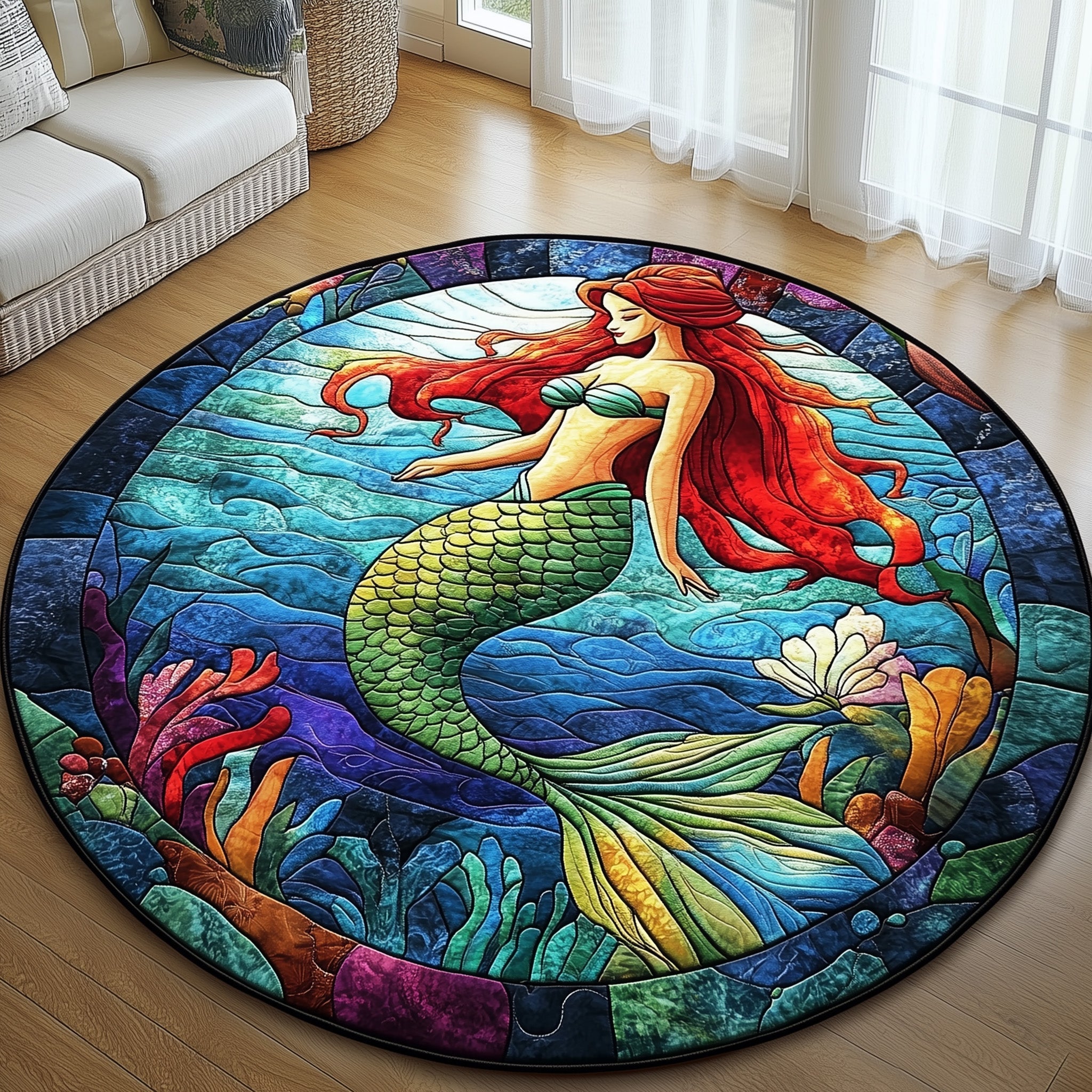Enchanted Mermaid Quilted Round Mat Decorative Quilted Round Mat for Elegant Spaces