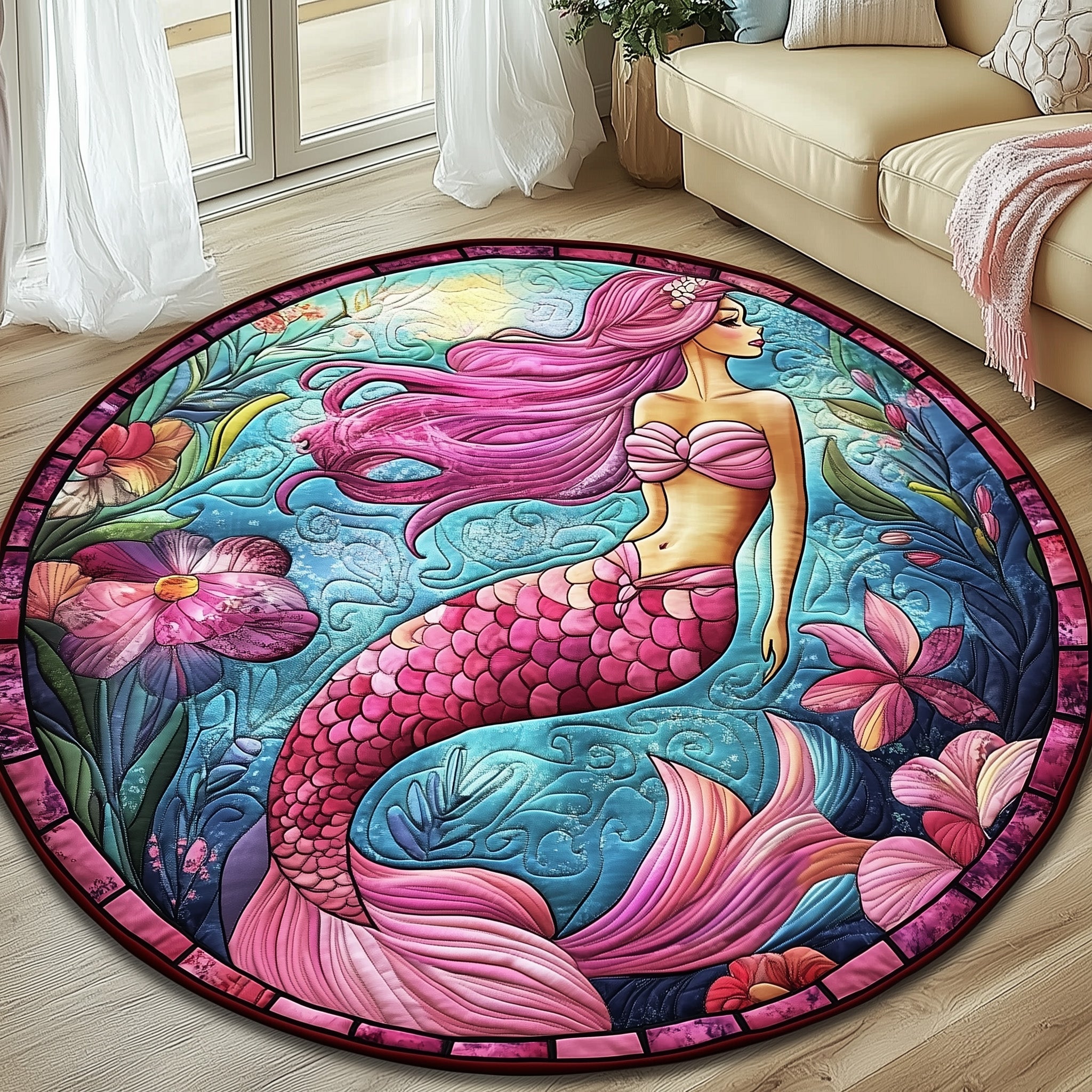 Enchanted Mermaid Quilted Round Mat Gftotp8487 Gift For Her