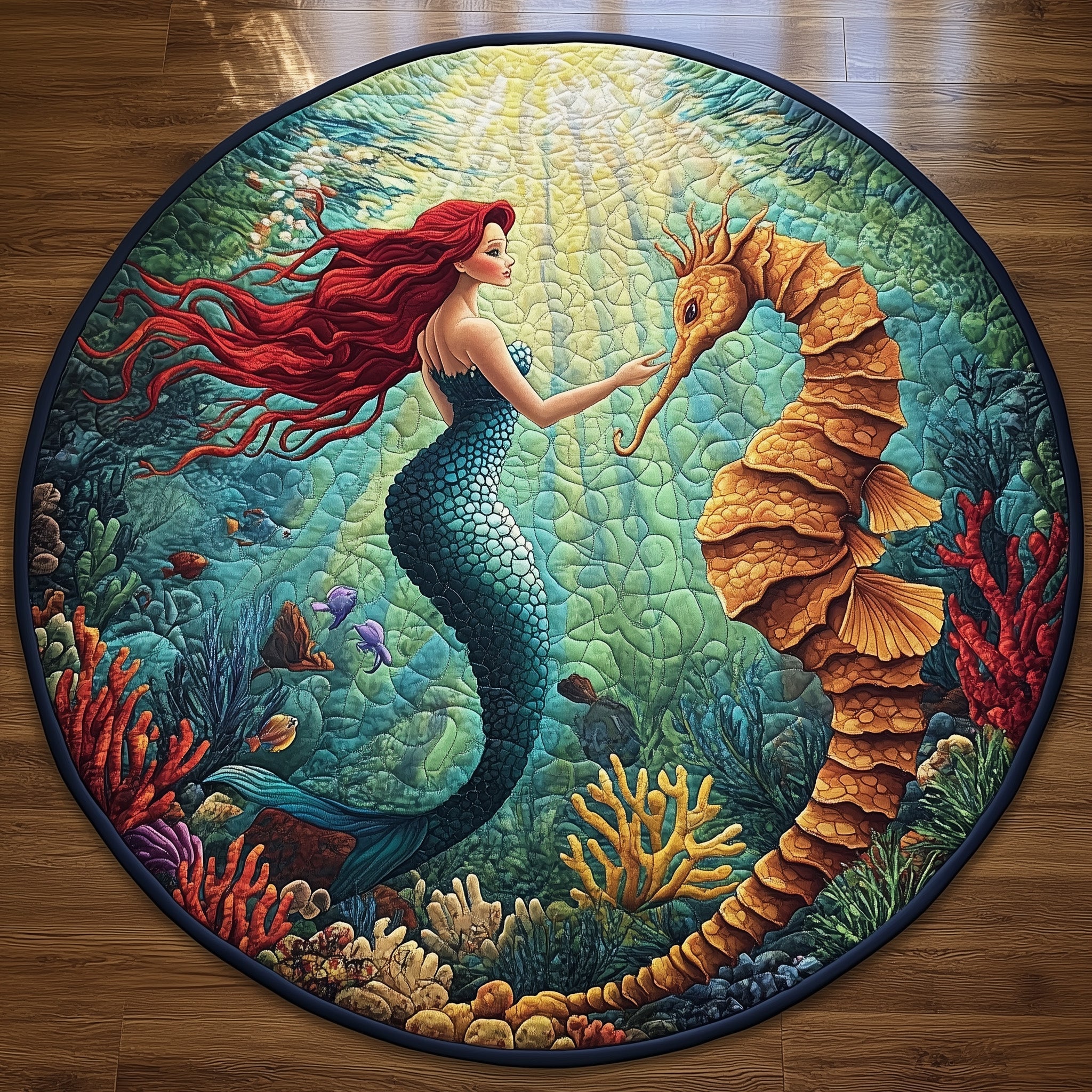 Enchanted Mermaid Quilted Round Mat Unique Quilted Round Mat for Modern Interiors