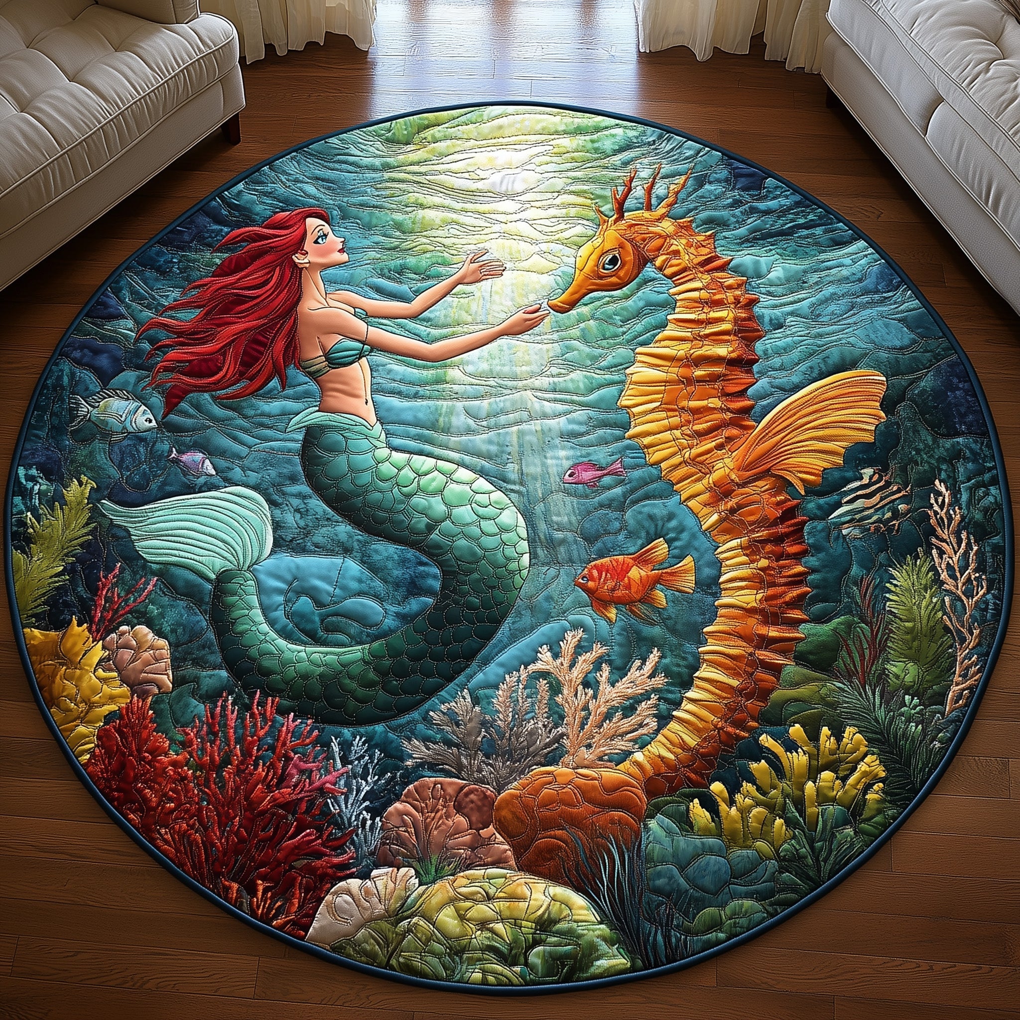 Enchanted Mermaid Quilted Round Mat Vibrant Quilted Round Mat to Brighten Your Room