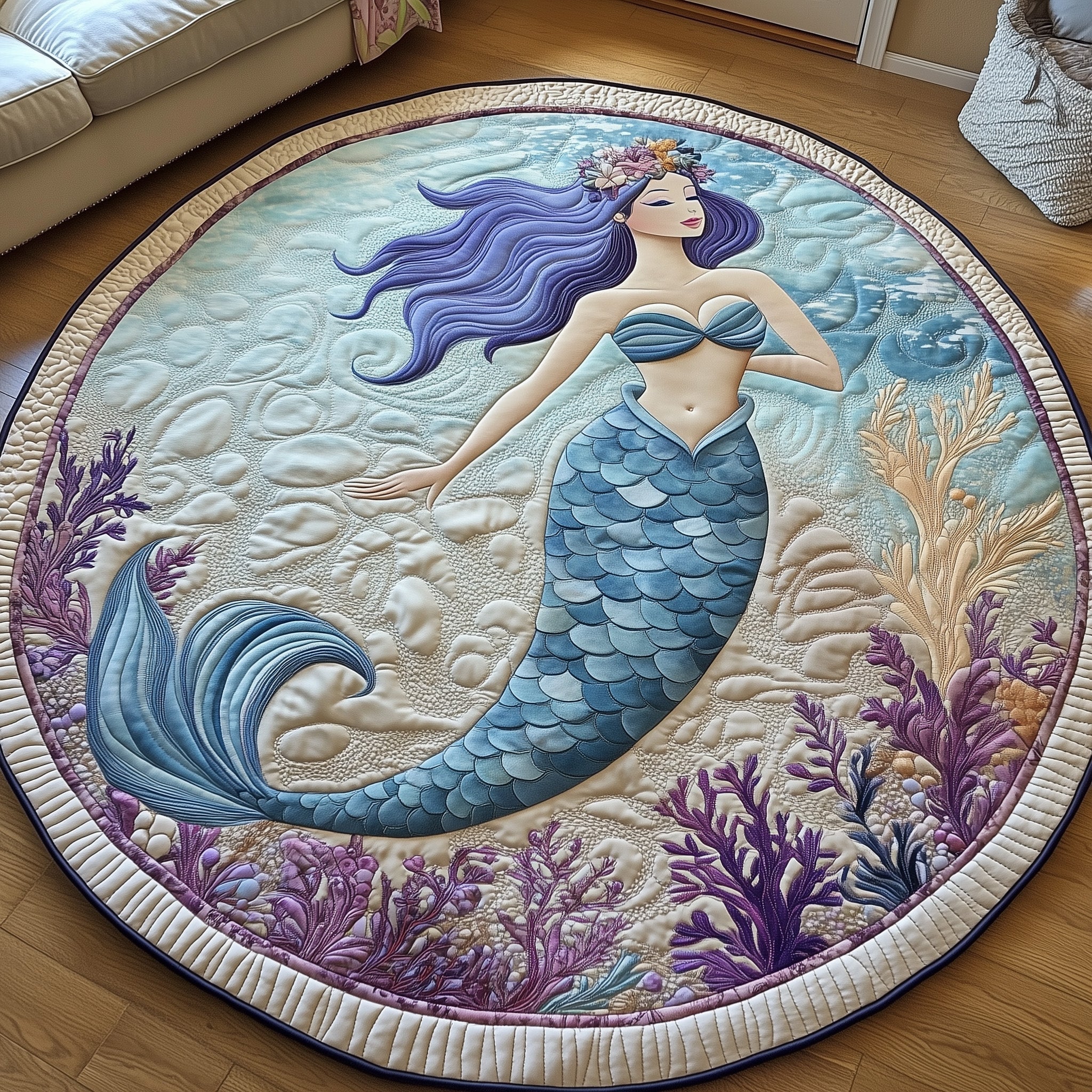 Enchanted Mermaid Quilted Round Mat Vibrant Quilted Round Mat to Brighten Your Room