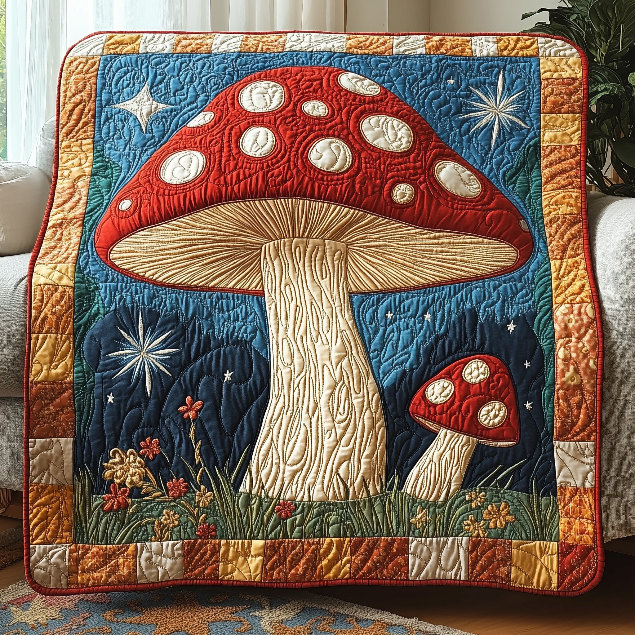 Enchanted Mushroom Quilted Blanket Couch Throw BlanketBest Gifts For Mushroom Lovers