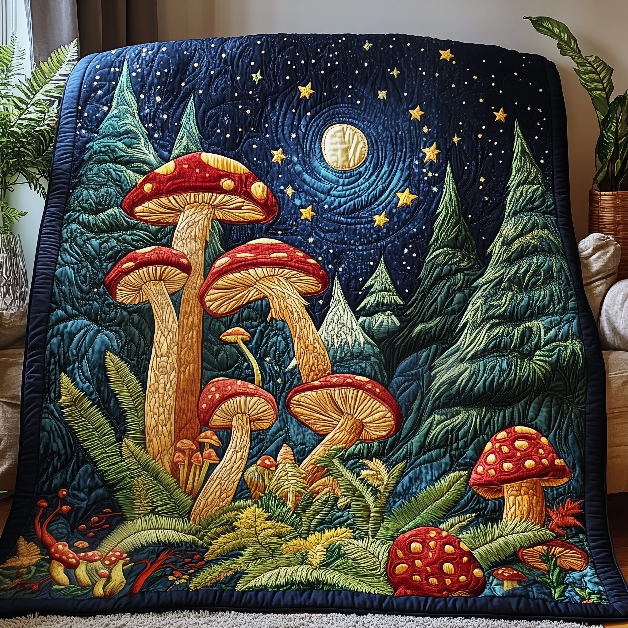 Enchanted Mushroom Quilted Blanket Couch Throw BlanketGifts For Mushroom Growers