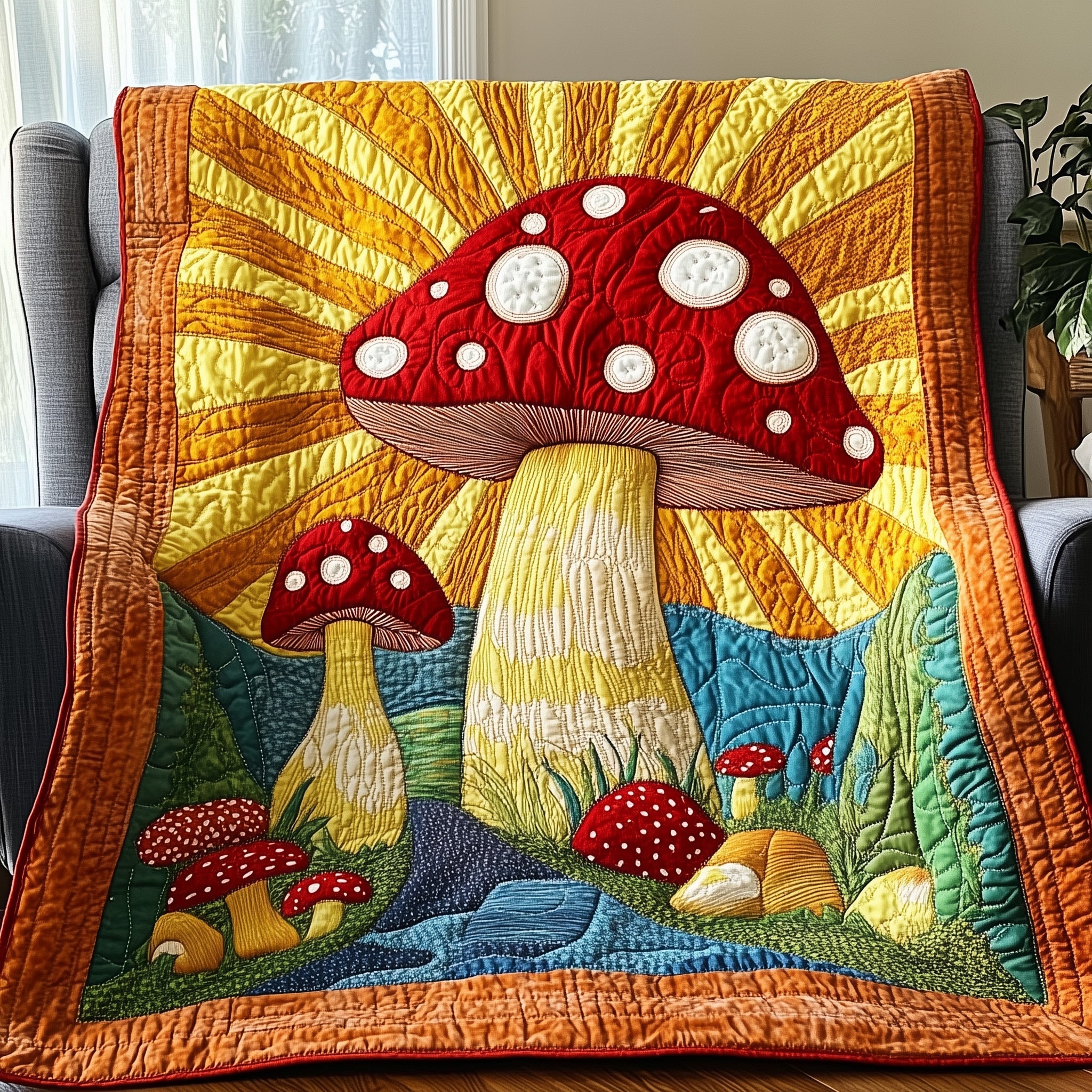 Enchanted Mushroom Quilted Blanket Couch Throw BlanketMushroom Gifts For Her