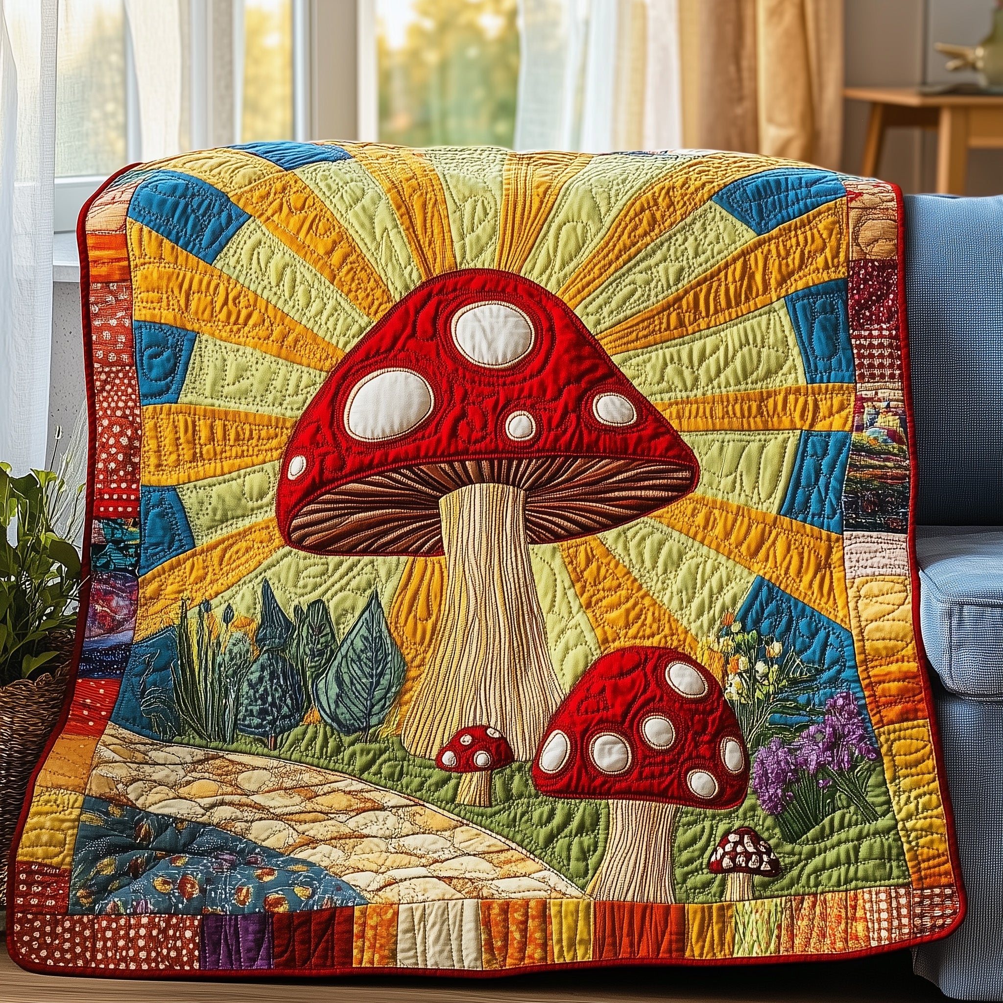 Enchanted Mushroom Quilted Blanket Couch Throw BlanketMushroom Gifts For Him
