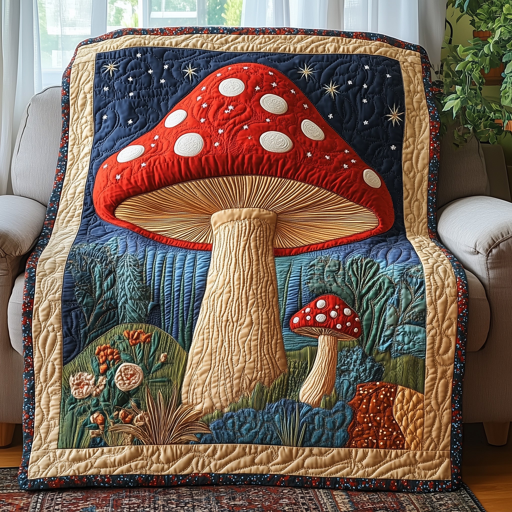 Enchanted Mushroom Quilted Blanket Couch Throw BlanketPresents For Mushroom Lovers