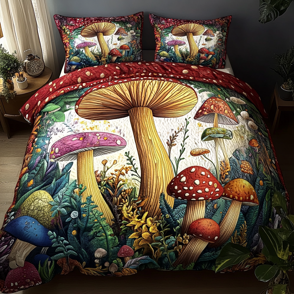 Enchanted Mushrooms Quilted Bedding Set Best Bedding Gift for Holiday Season 2025