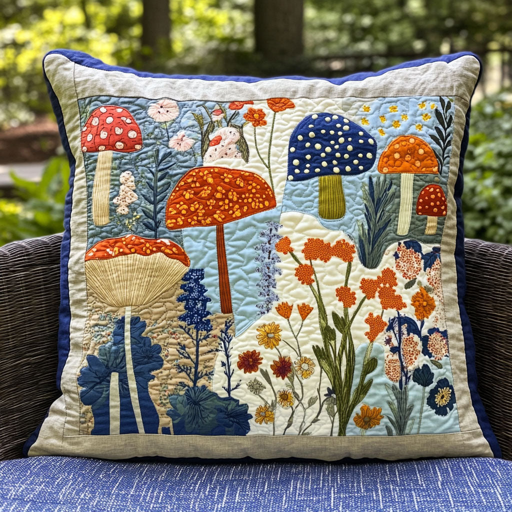 Enchanted Mushrooms Quilted Pillow Case Throw Pillow Covers Gifts For Mushroom Lovers