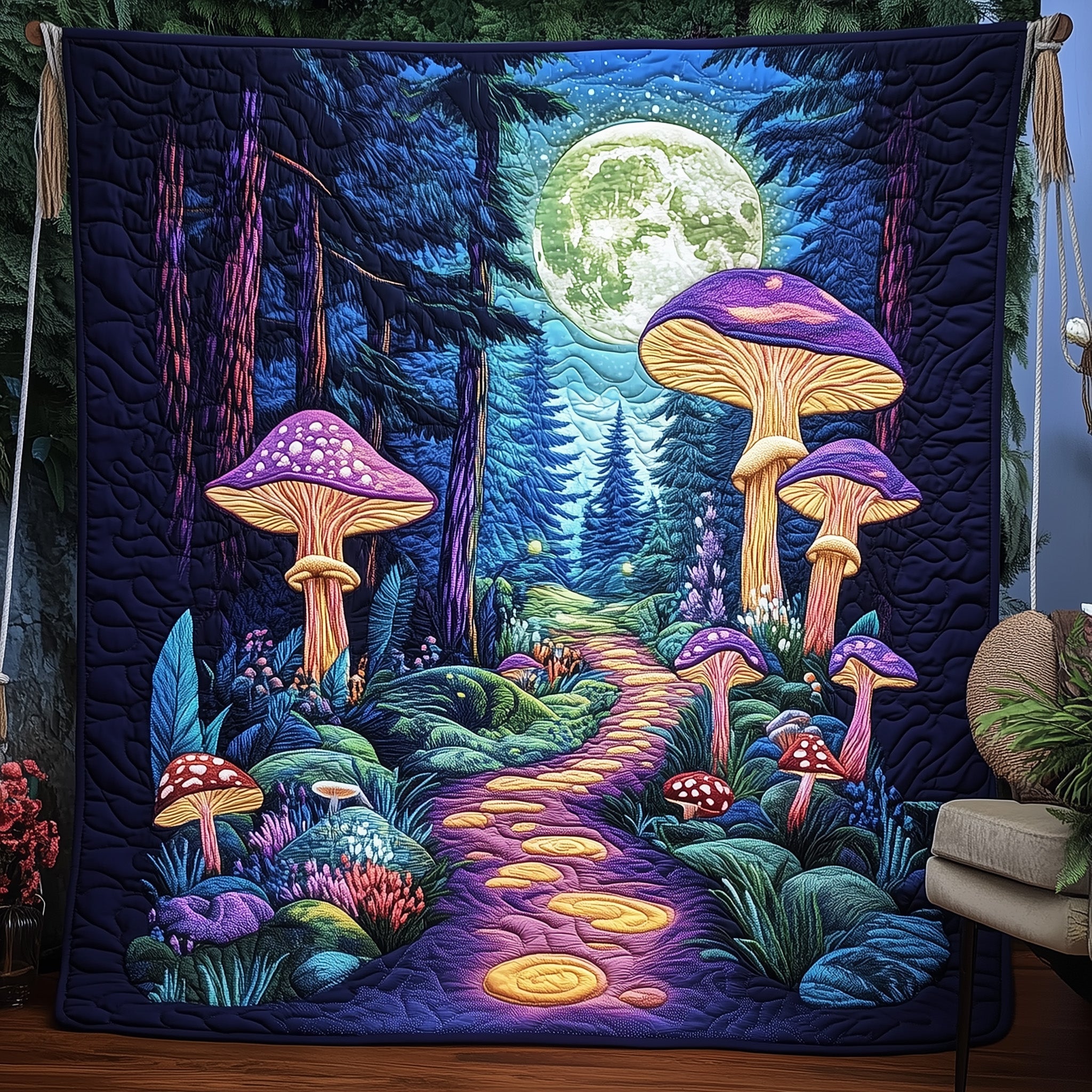 Enchanted Night Grove Quilted Blanket Couch Throw BlanketCute Mushroom Gifts For Her