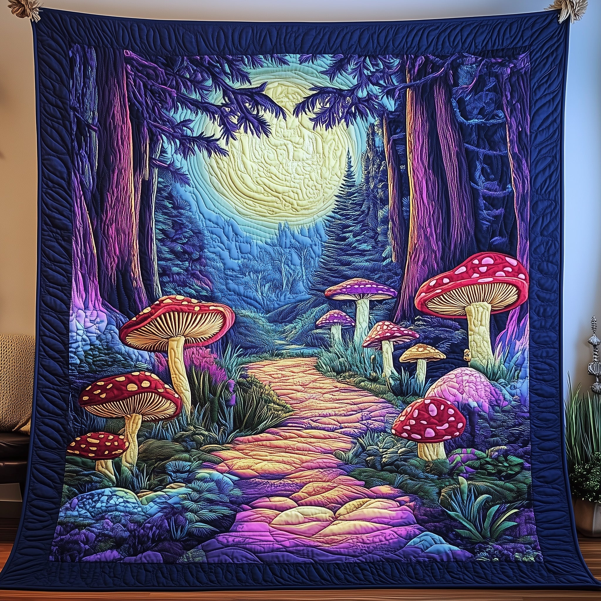 Enchanted Night Grove Quilted Blanket Couch Throw BlanketMushroom Lover Gifts For Him