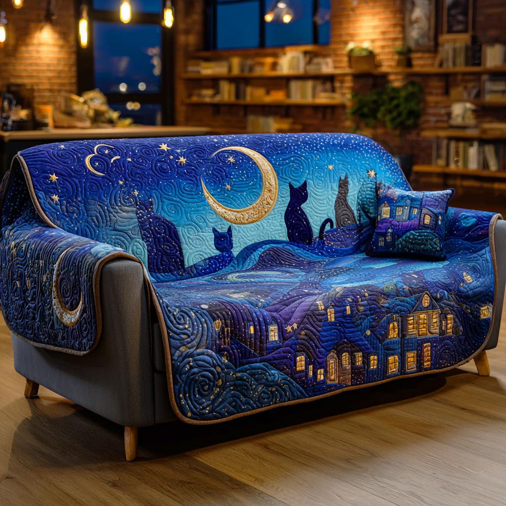 Enchanted Night Quilted Sofa Cover Holiday Living Room Decor Items For Cat Lovers