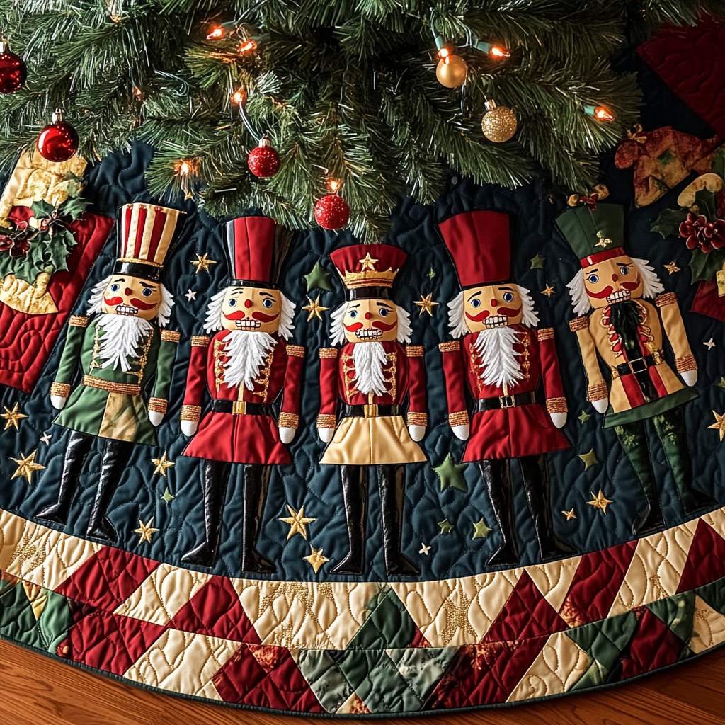 Enchanted Nutcracker Quilted Christmas Tree Skirt Festive Christmas Tree Skirt Warm And Cozy Holiday Decor