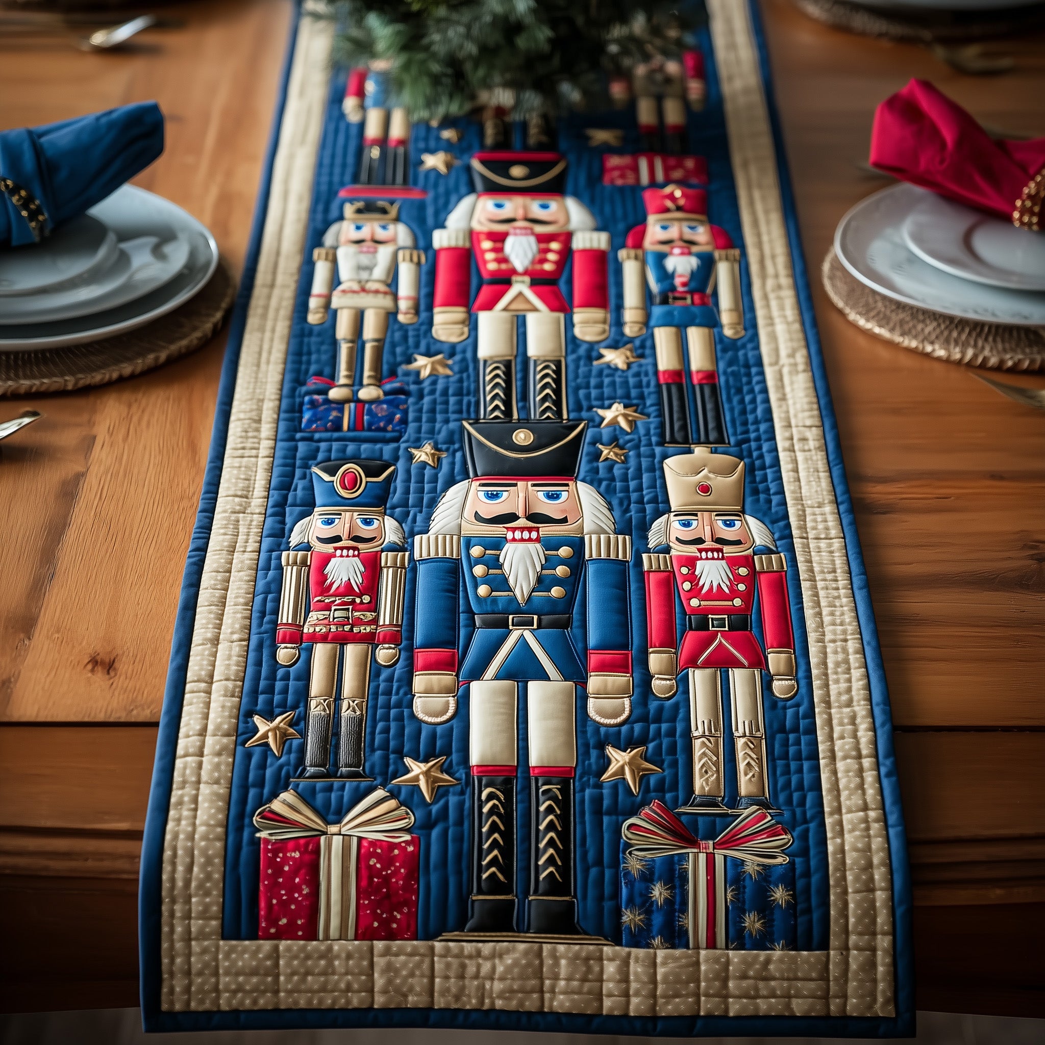 Enchanted Nutcracker Quilted Table Runner Christmas Theme Table Runner