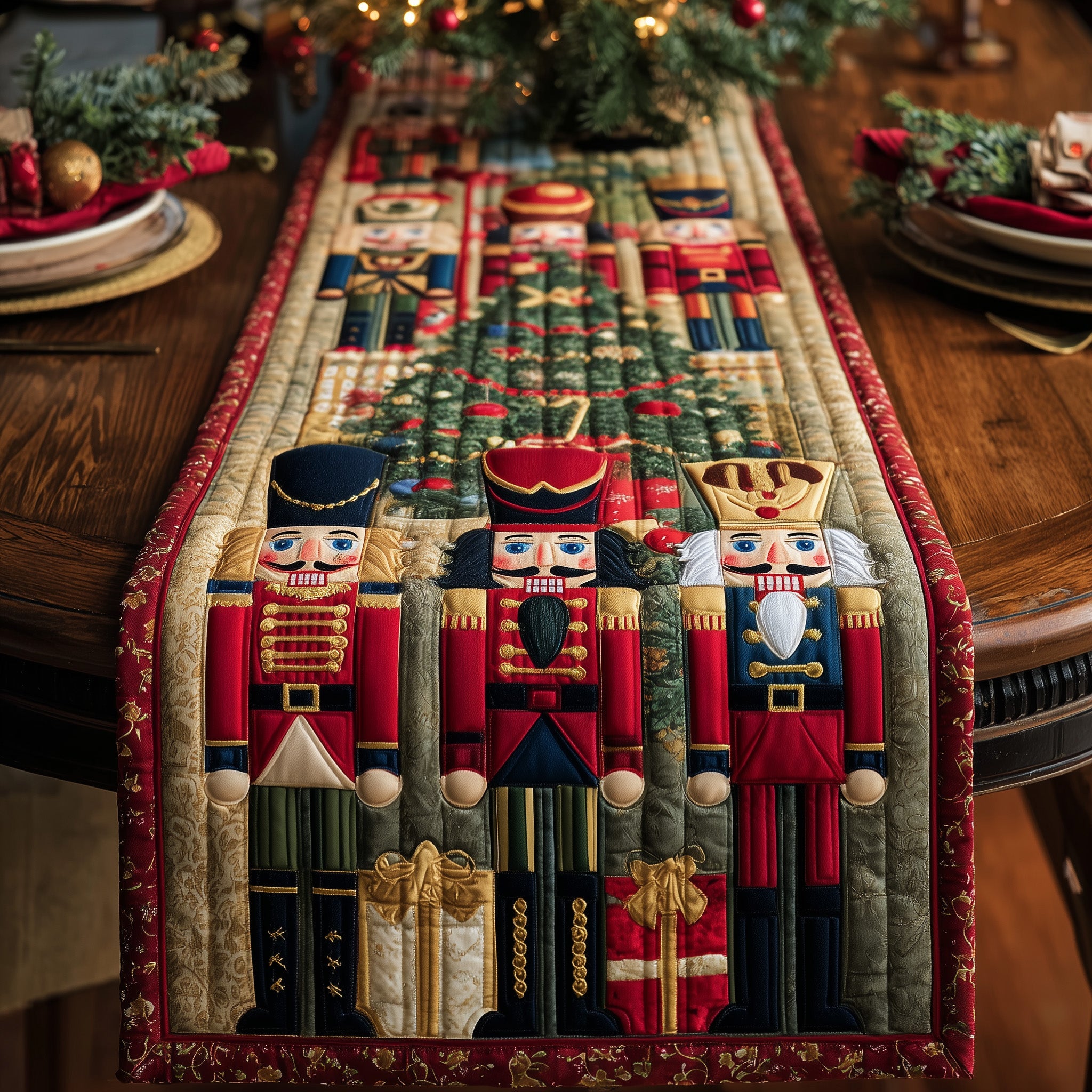 Enchanted Nutcracker Quilted Table Runner Table Runner for Christmas Decor