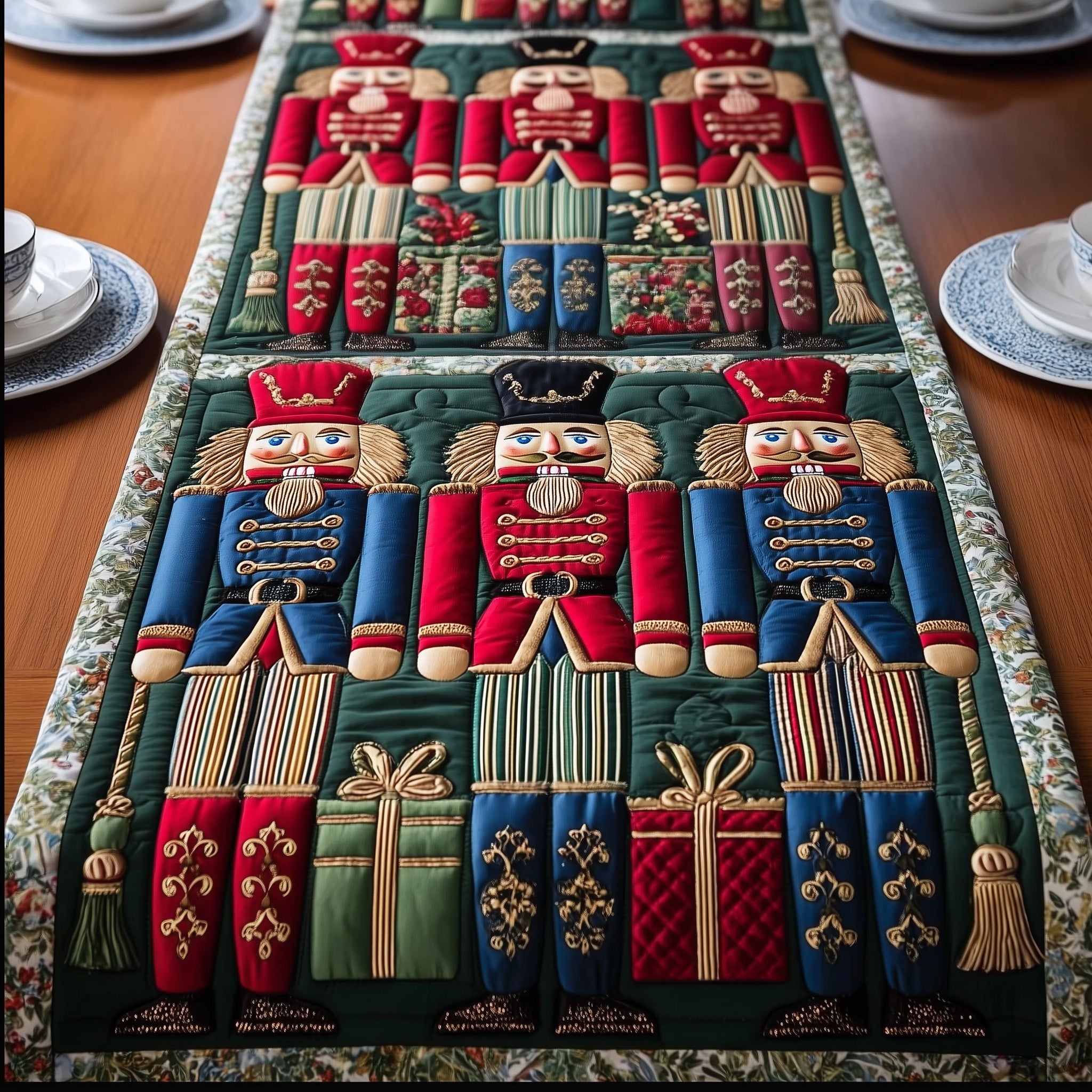 Enchanted Nutcracker Quilted Table Runner Xmas Table Runner for Family Gatherings