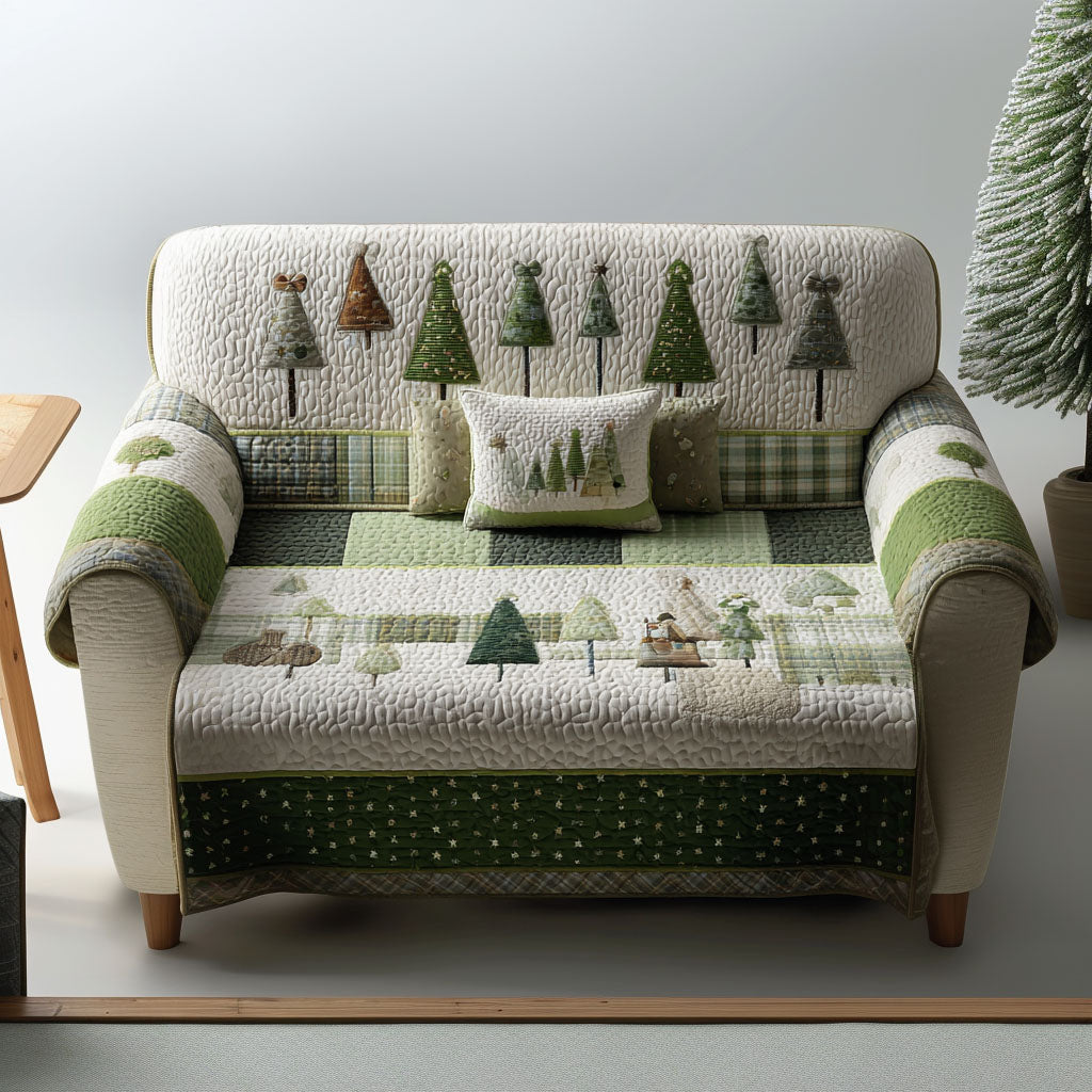 Enchanted Pine Quilted Sofa Cover Holiday Living Room Decor Good Gifts For Mom