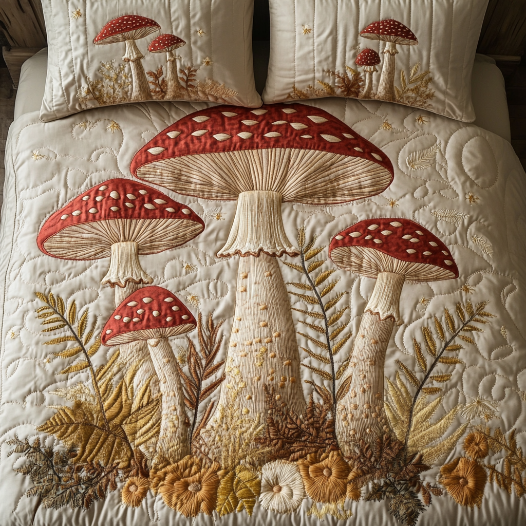Enchanted Shrooms Quilted Bedding Set Trendy Bedding Set for Bedroom Makeover