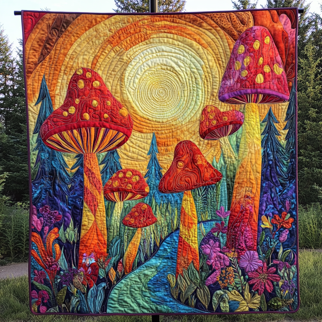 Enchanted Shrooms Quilted Blanket Best Couch Throw Blanket Gifts For Mushroom Lovers