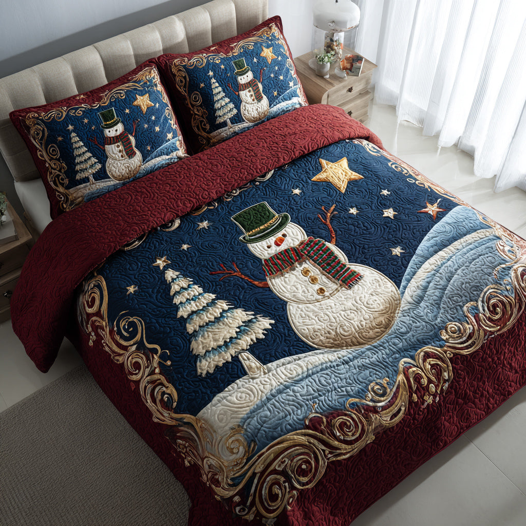 Enchanted Snowman Night Quilted Bedding Set Christmas Bedding Sets Snowman Themed Gifts
