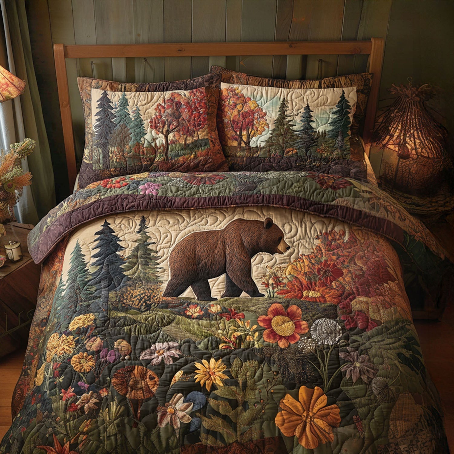 Enchanted Timber Quilted Bedding Set Unique Bed Sheet Set Gifts For Wildlife Enthusiasts