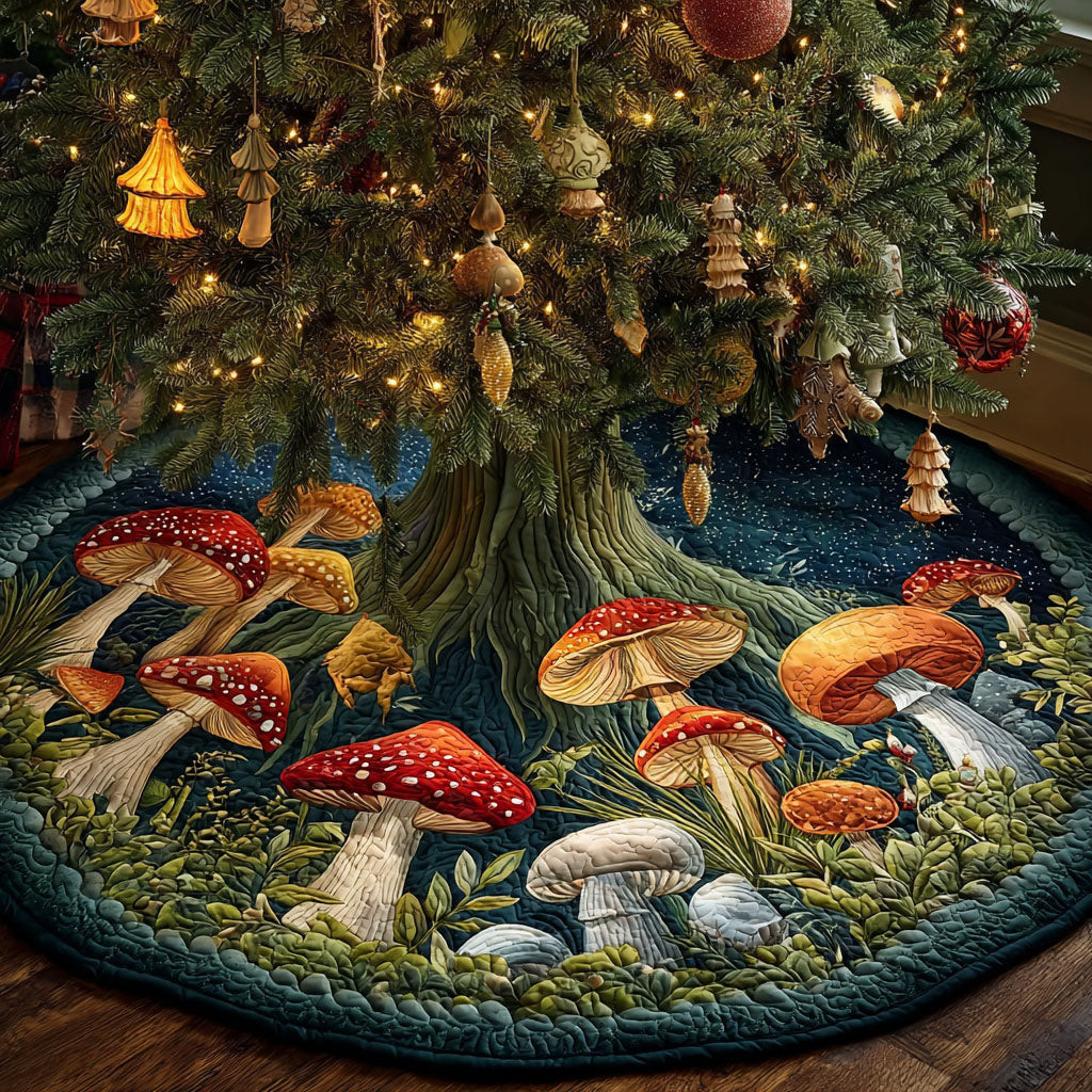 Enchanted Timberwalk Christmas Quilted Tree Skirt Holiday Decor Mushroom Lover Christmas Gifts