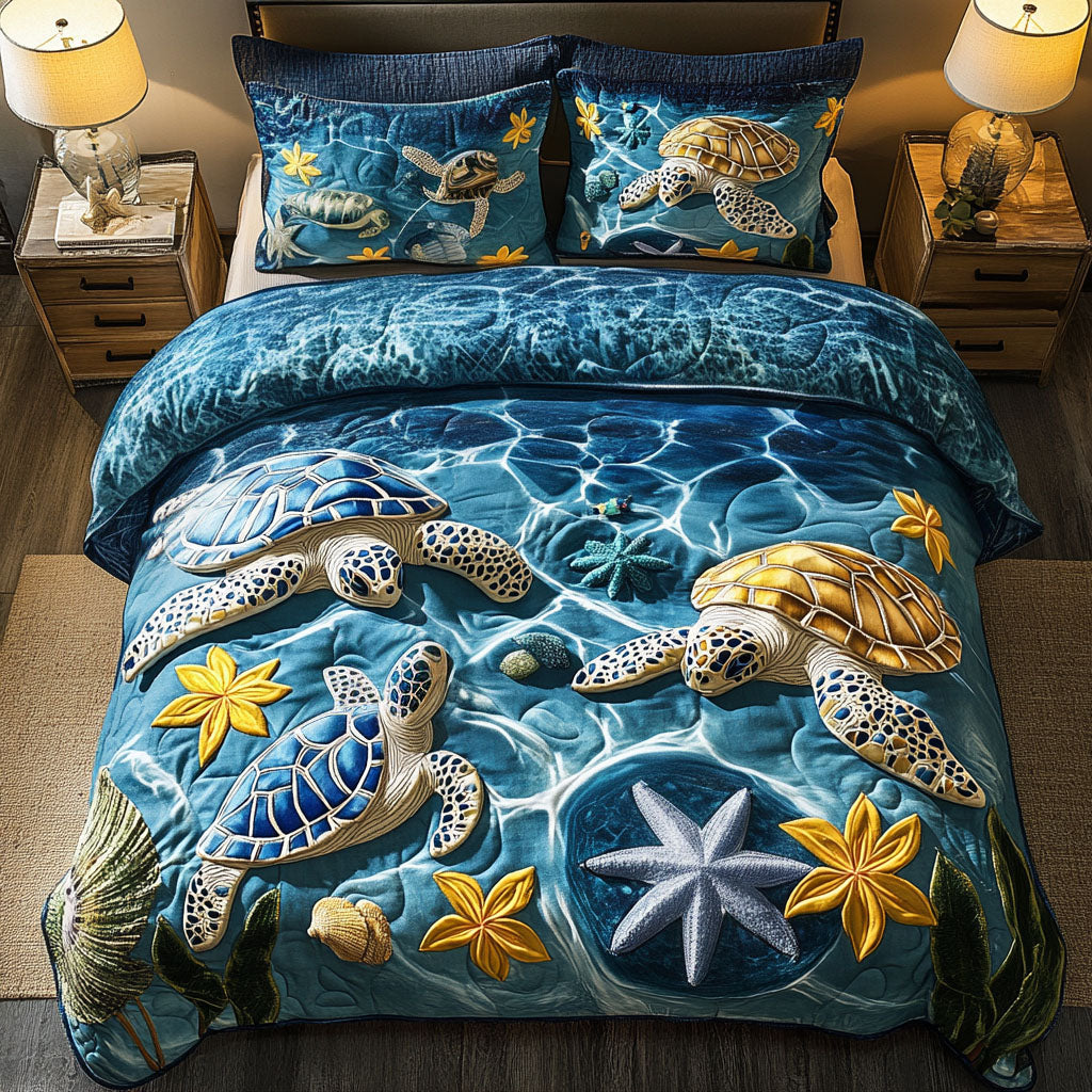 Enchanted Turtle Garden Quilted Bedding Set Bed Decorations Sea Turtle Themed Gifts