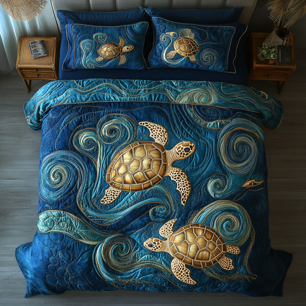 Enchanted Turtle Garden Quilted Bedding Set Duvet Cover Bed Sheet Set Gifts For Sea Turtle Lovers