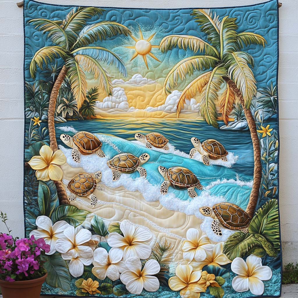 Enchanted Turtle Garden Quilted Blanket Cute Throw Blanket Gift For Ocean Lover