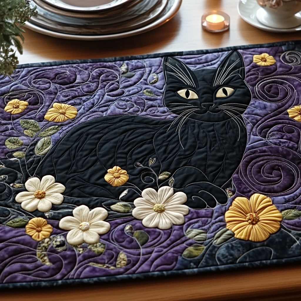 Enchanted Whisker Quilted Table Runner Dining Table Ideas Black Cat Gift Shop