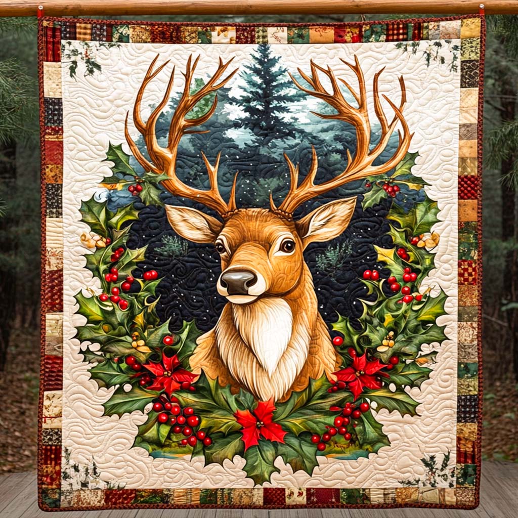 Enchanted Winter Elk Quilted Blanket Reindeer Christmas Presents