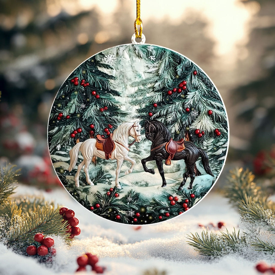 Enchanted Winter Horses Christmas Ornament 2025 Xmas Presents For Horse Lovers